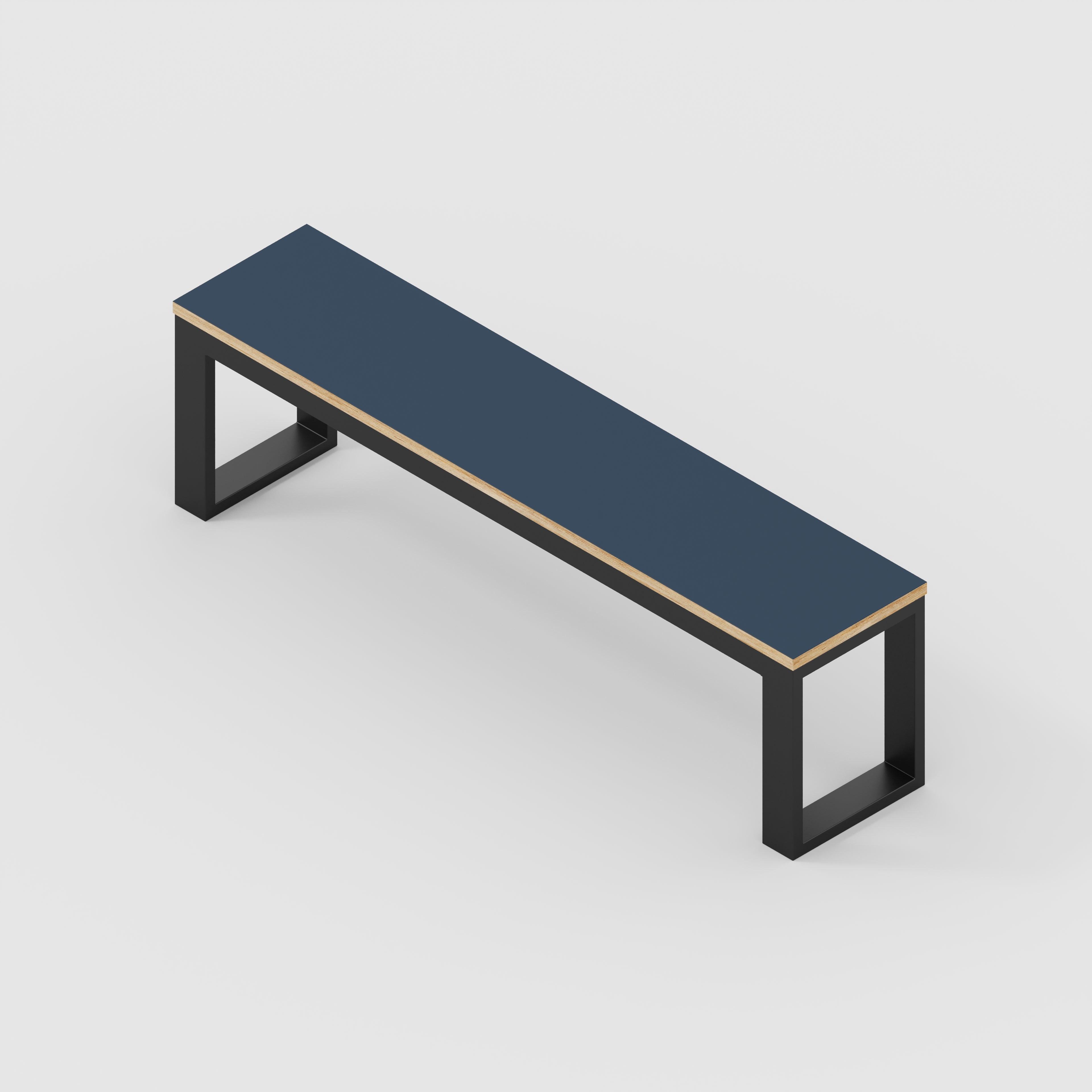 Plywood Bench Seat with Black Industrial Frame - Formica Night Sea Blue - 1500(w) x 325(d)