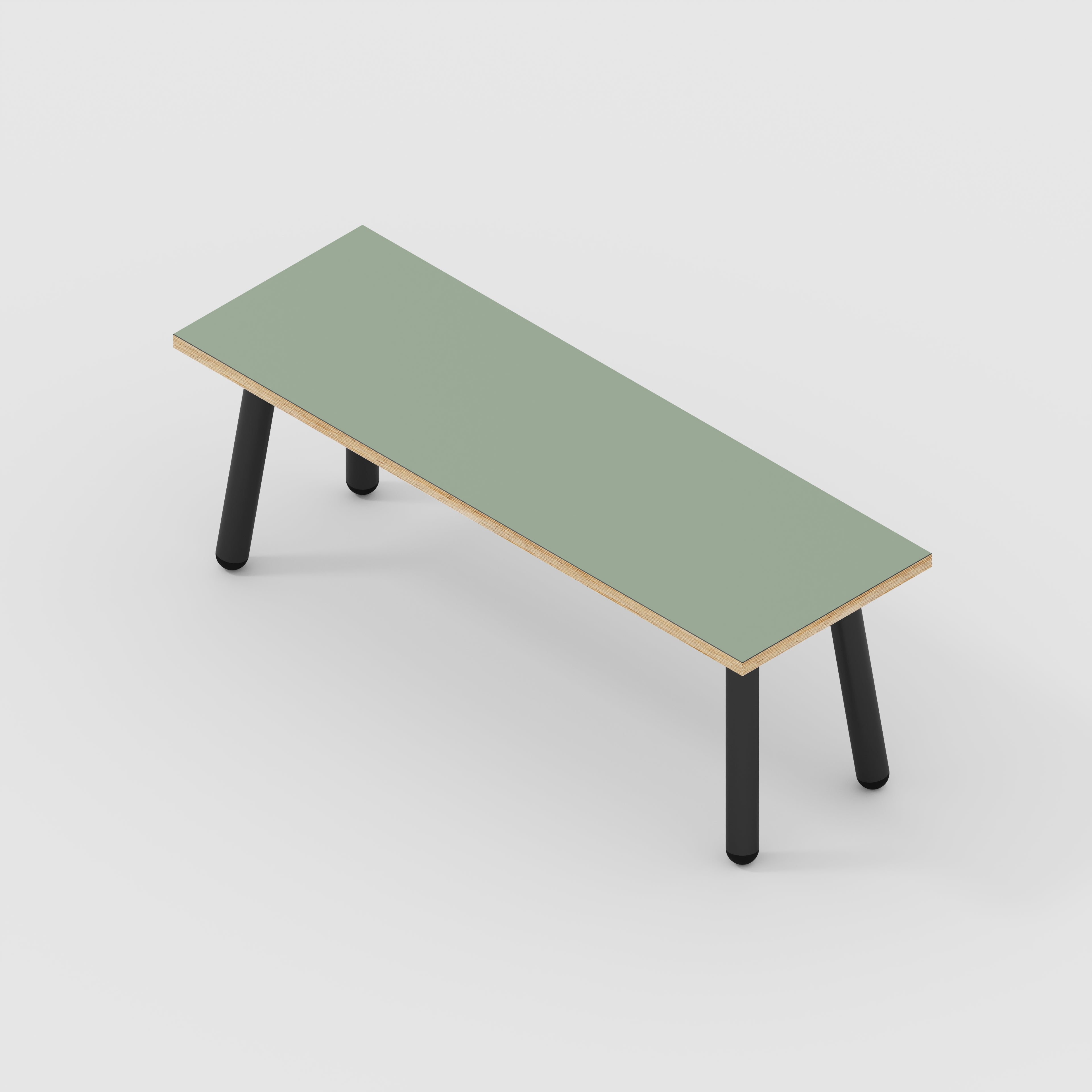 Bench Seat with Black Round Single Pin Legs - Formica Green Slate - 1200(w) x 400(d)