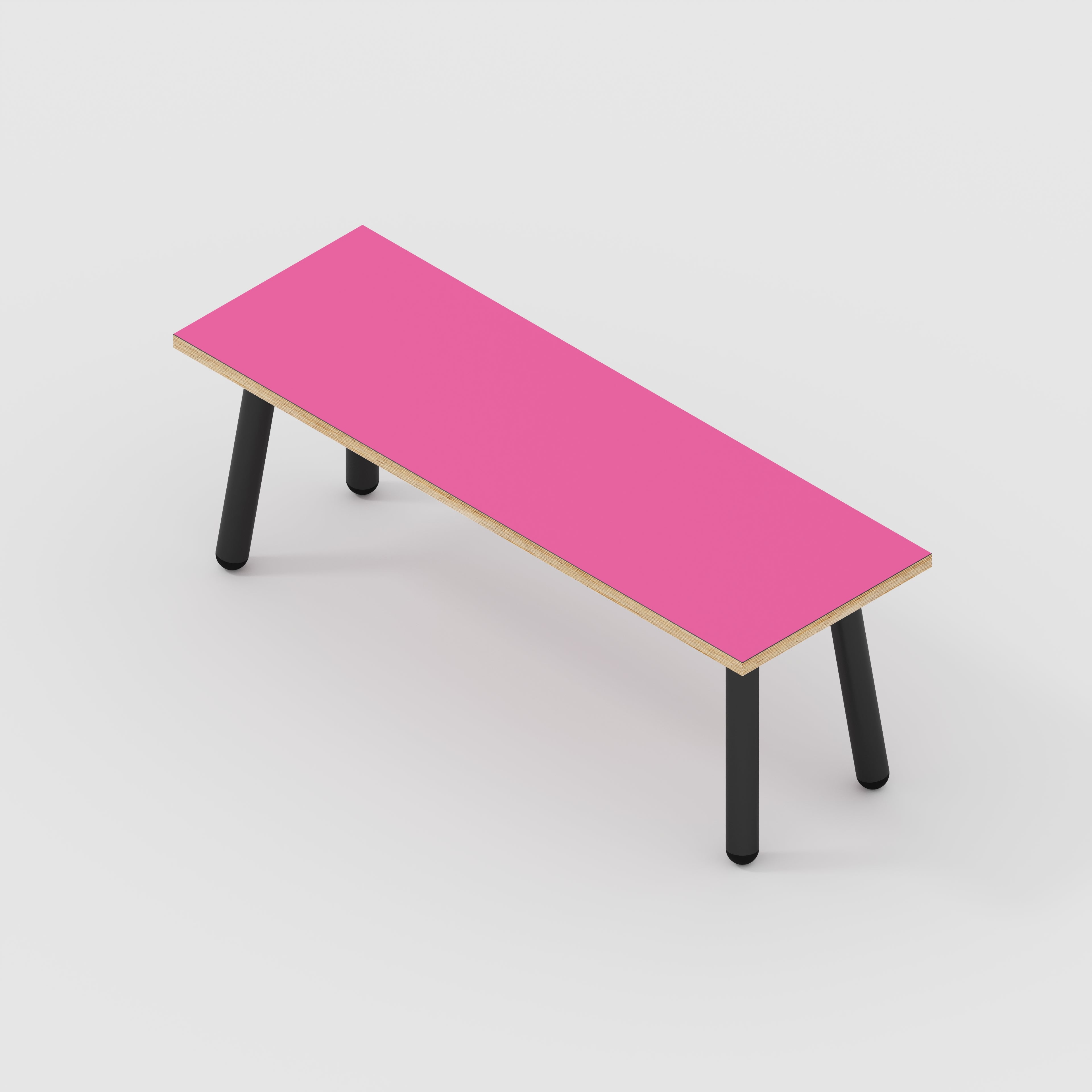 Bench Seat with Black Round Single Pin Legs - Formica Juicy Pink - 1200(w) x 400(d)