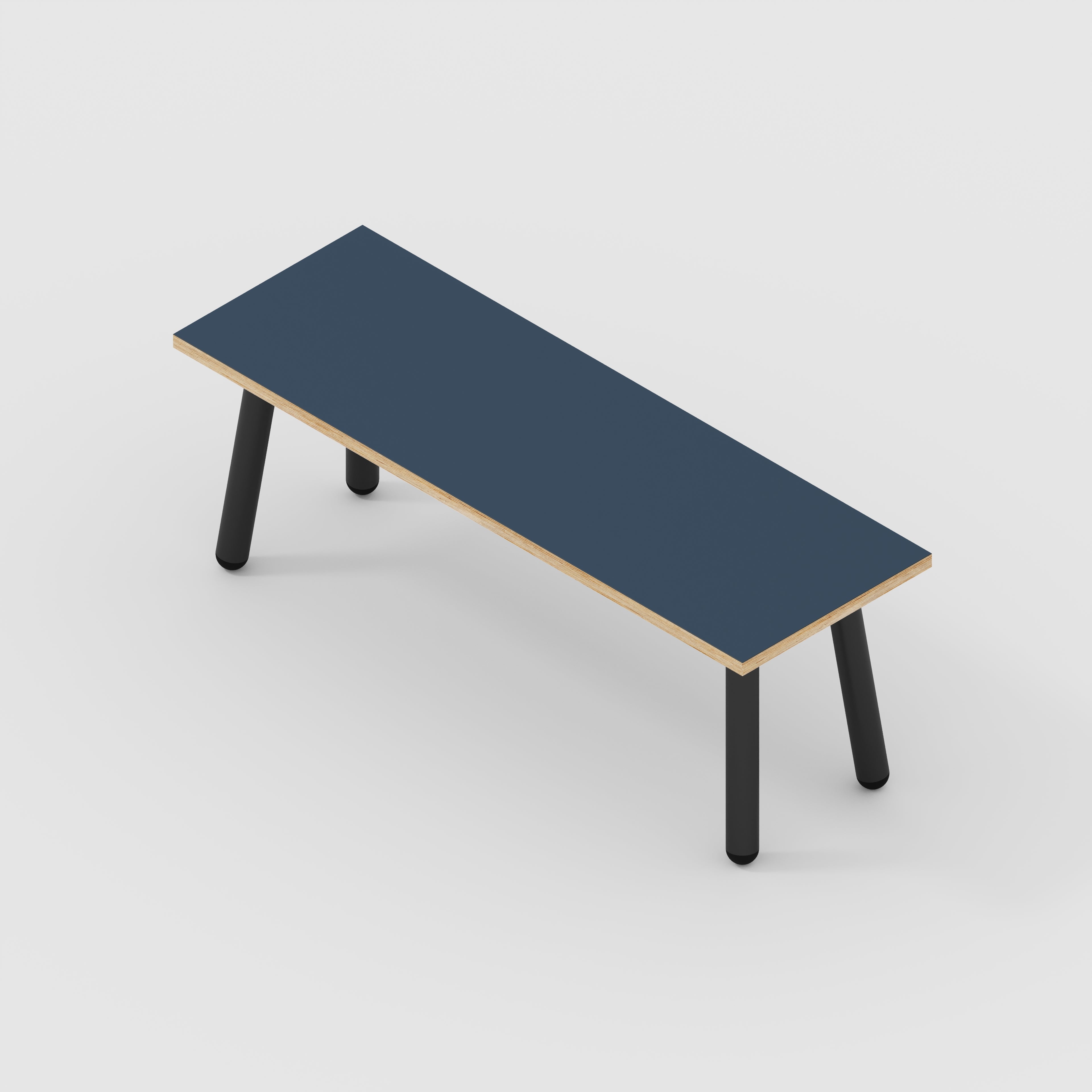 Bench Seat with Black Round Single Pin Legs - Formica Night Sea Blue - 1200(w) x 400(d)