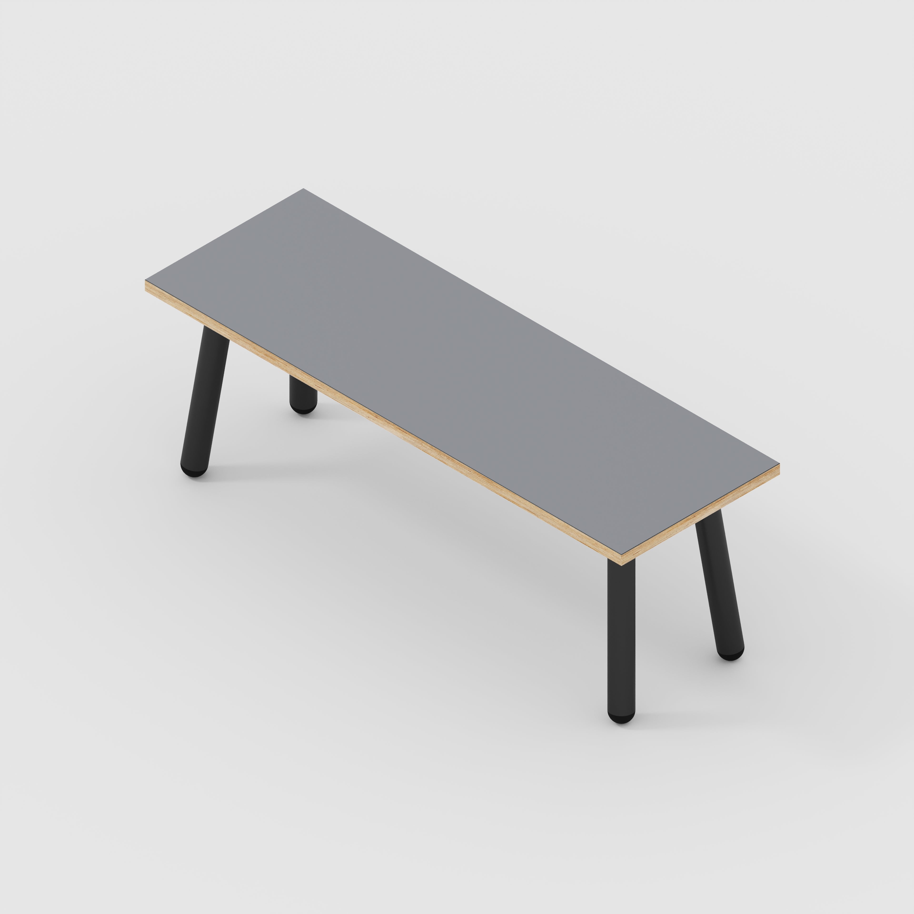 Bench Seat with Black Round Single Pin Legs - Formica Tornado Grey - 1200(w) x 400(d)