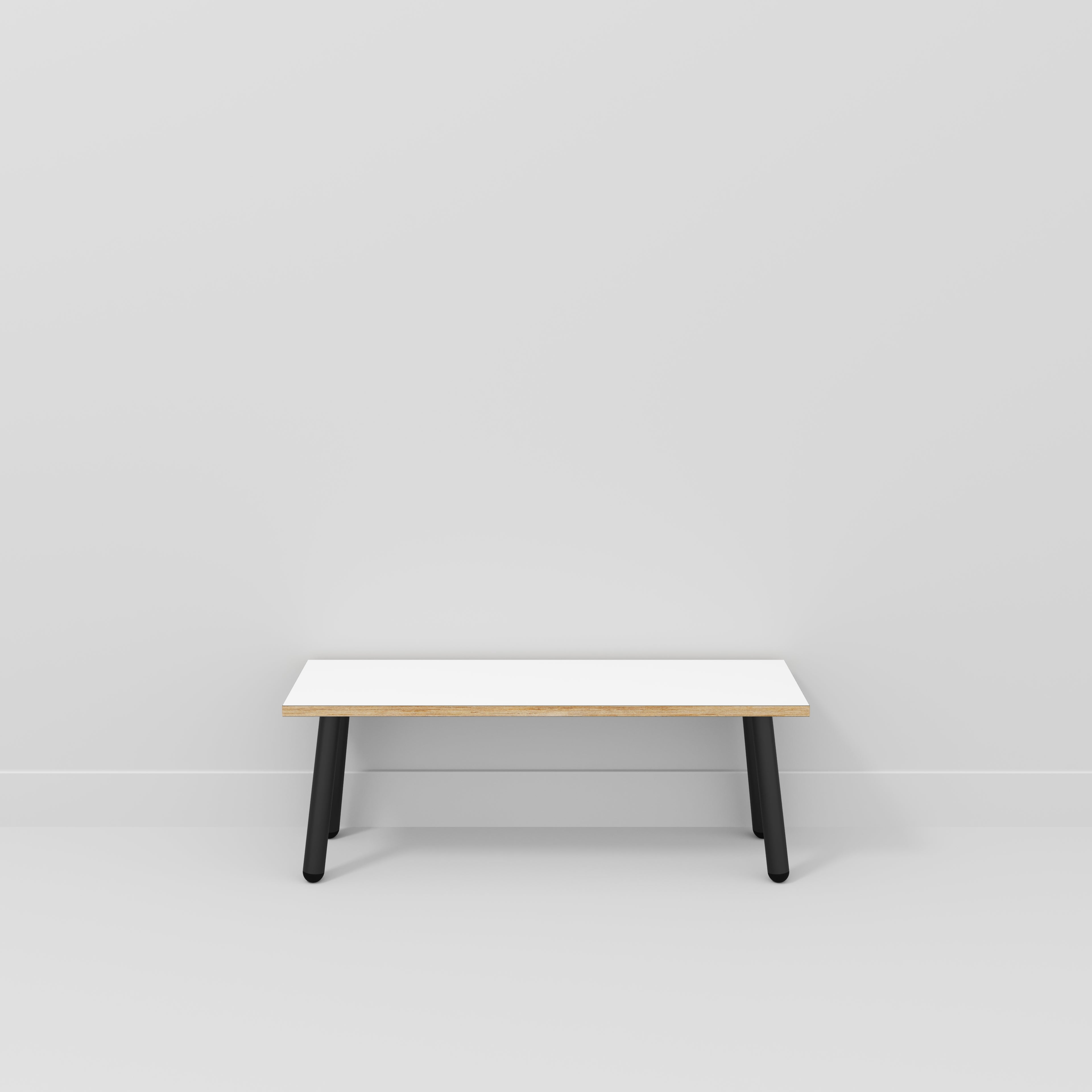 Bench Seat with Black Round Single Pin Legs - Formica White - 1200(w) x 400(d)