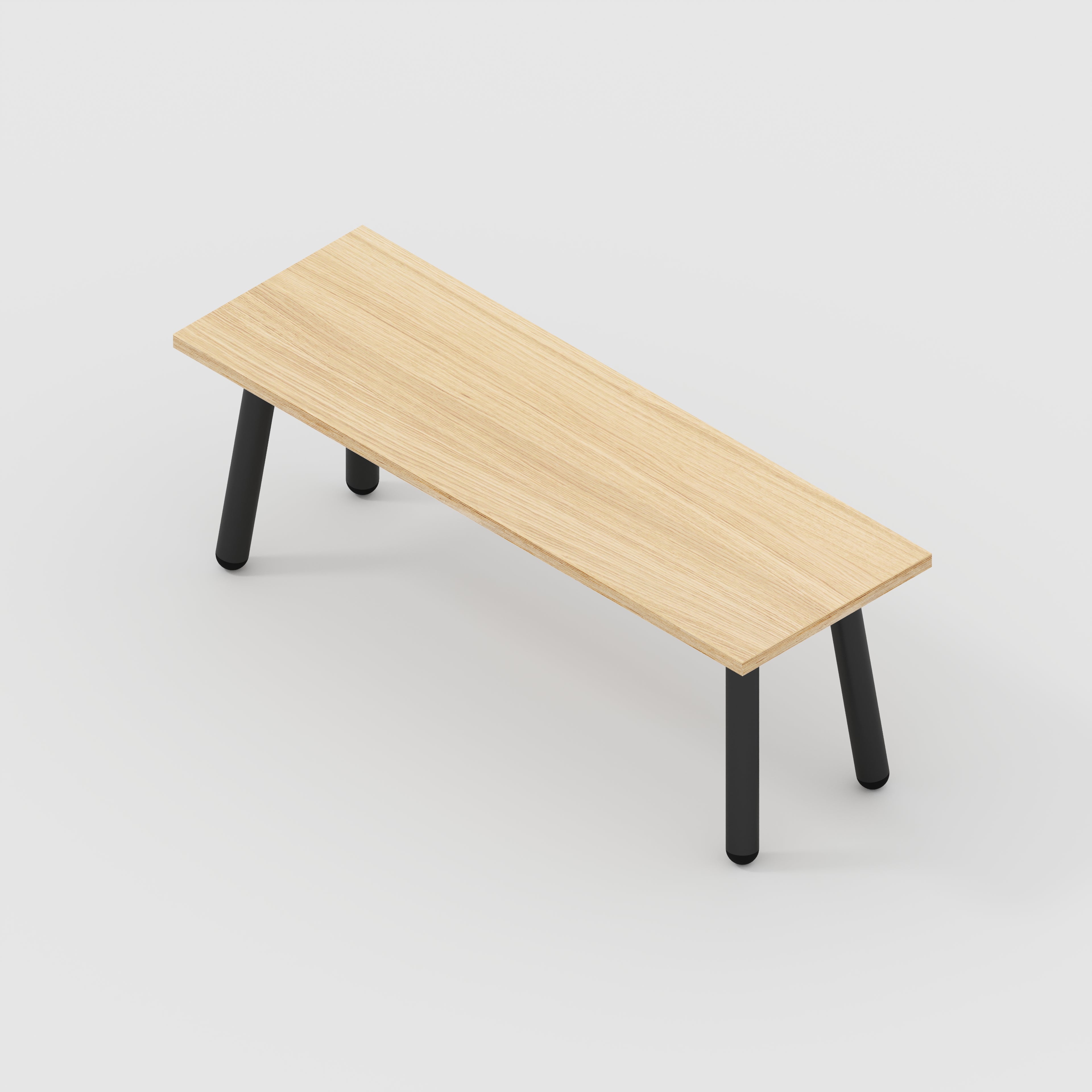 Bench Seat with Black Round Single Pin Legs - Plywood Oak - 1200(w) x 400(d)