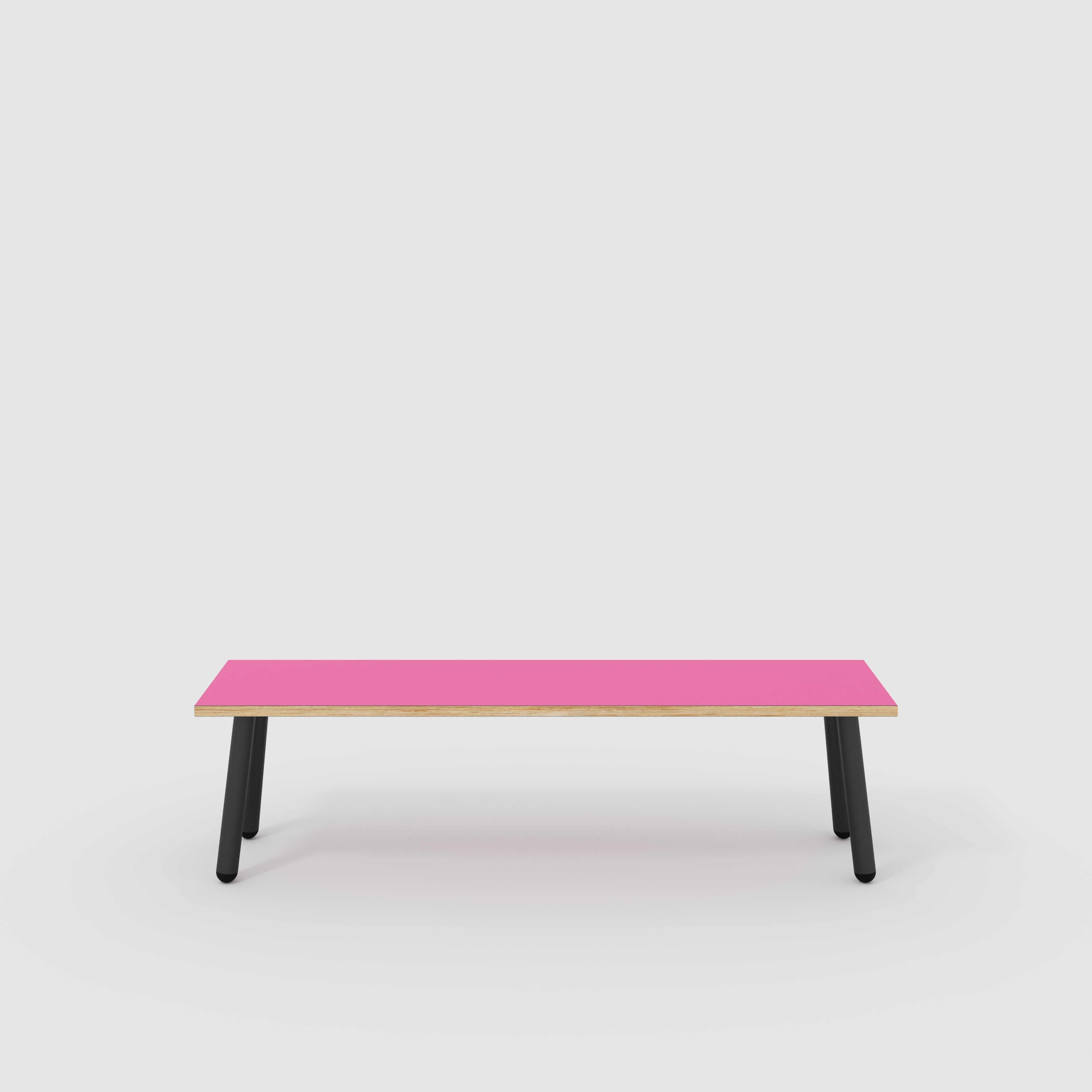 Bench Seat with Black Round Single Pin Legs - Formica Juicy Pink - 1600(w) x 400(d)