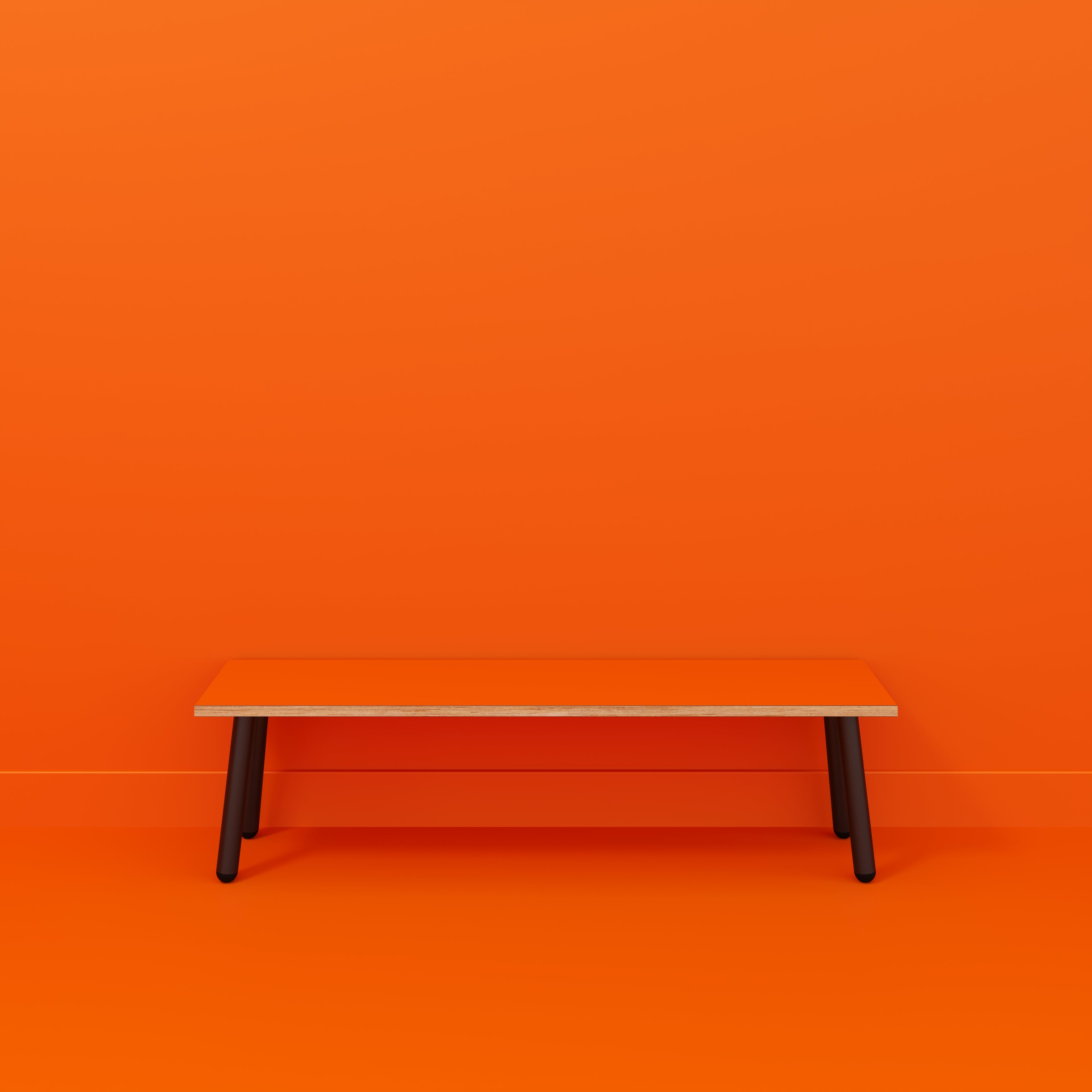 Bench Seat with Black Round Single Pin Legs - Formica Levante Orange - 1600(w) x 400(d)