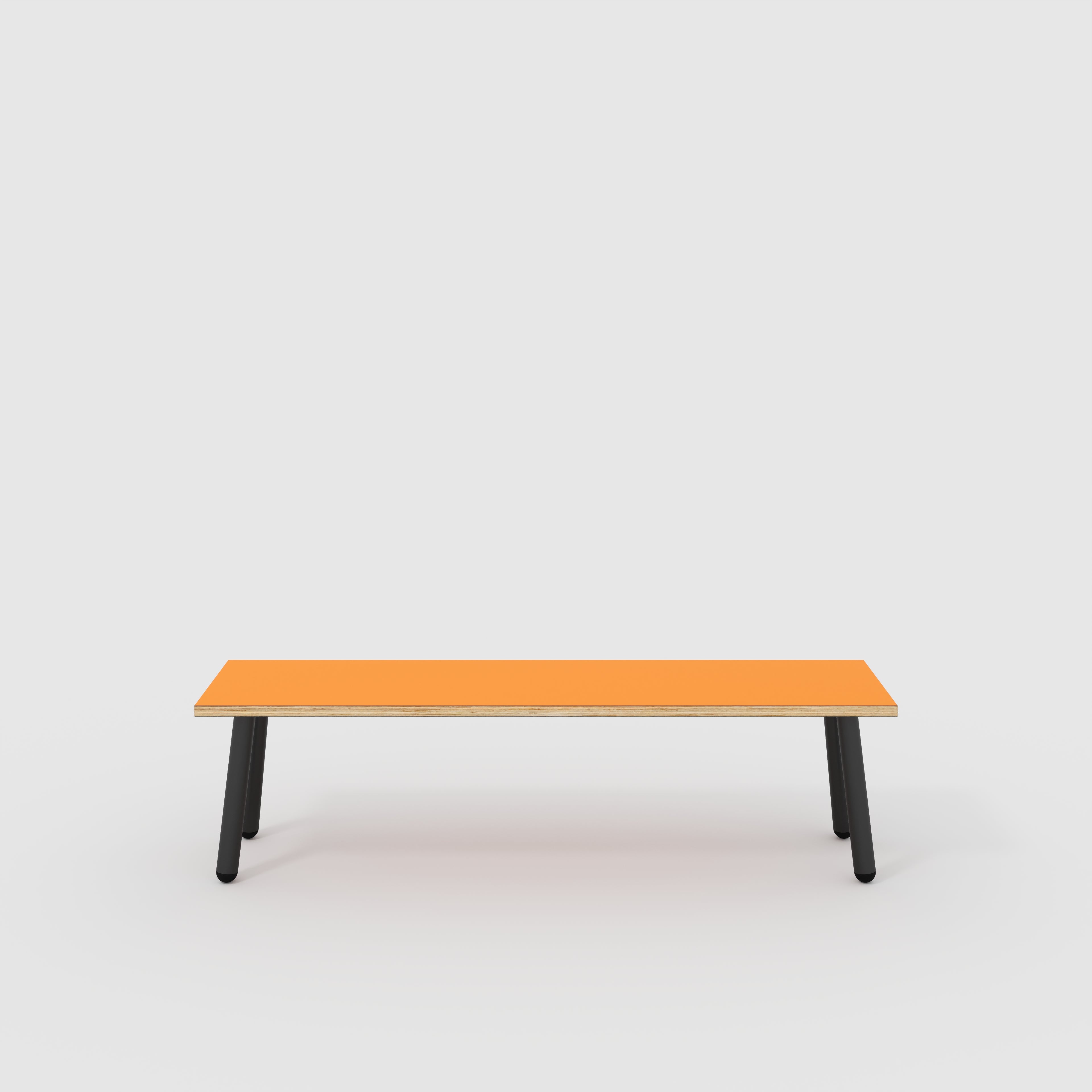 Bench Seat with Black Round Single Pin Legs - Formica Levante Orange - 1600(w) x 400(d)