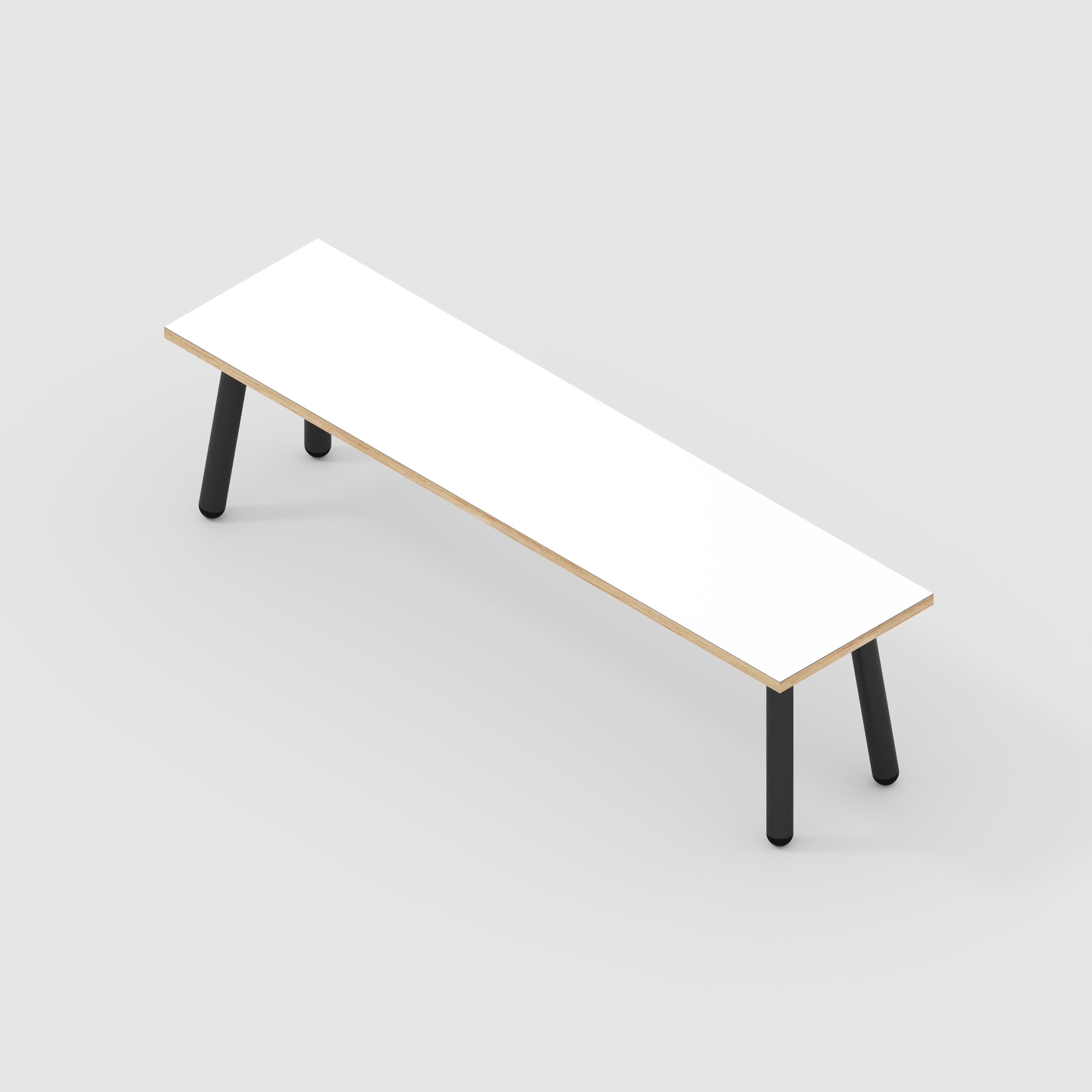 Bench Seat with Black Round Single Pin Legs - Formica White - 1600(w) x 400(d)