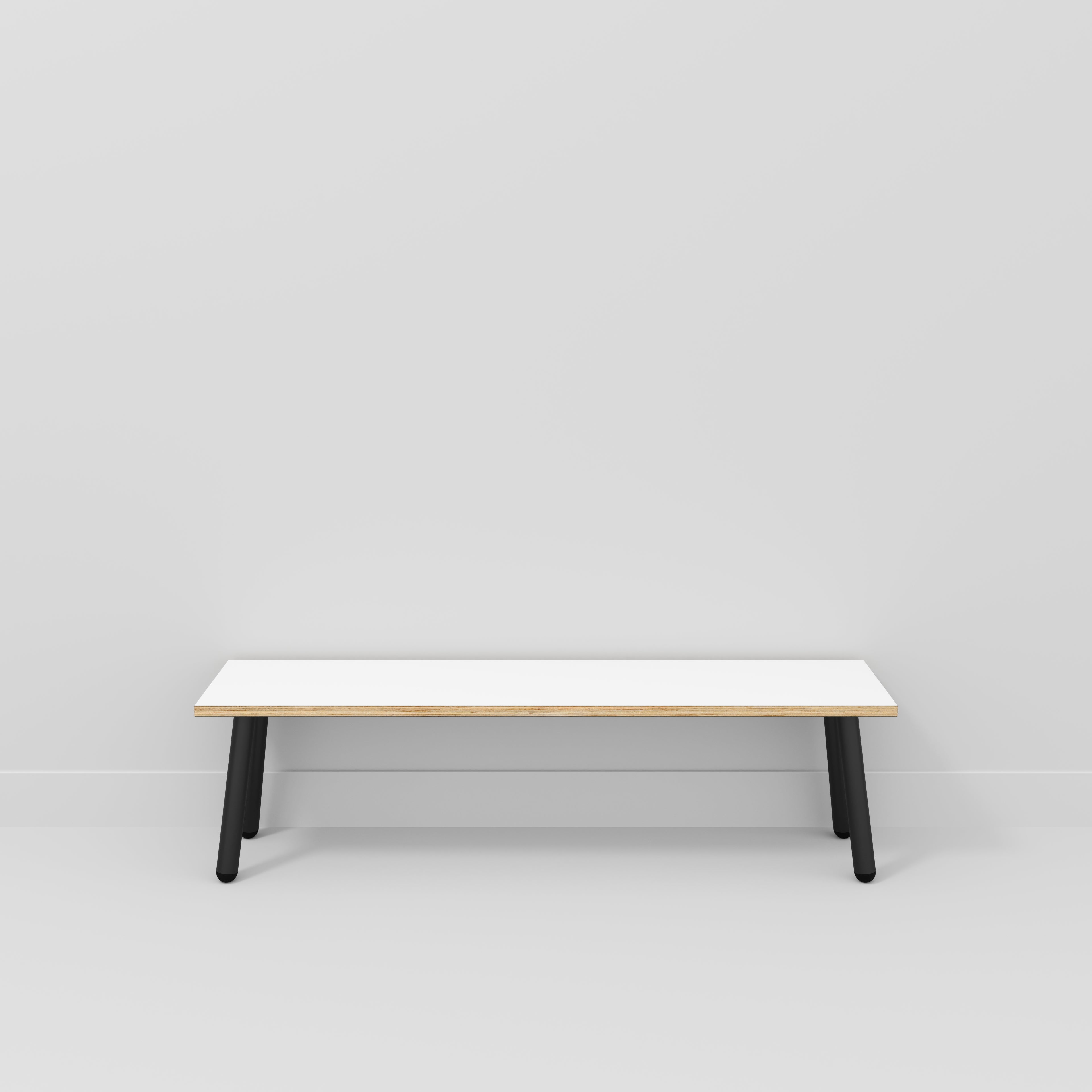 Bench Seat with Black Round Single Pin Legs - Formica White - 1600(w) x 400(d)
