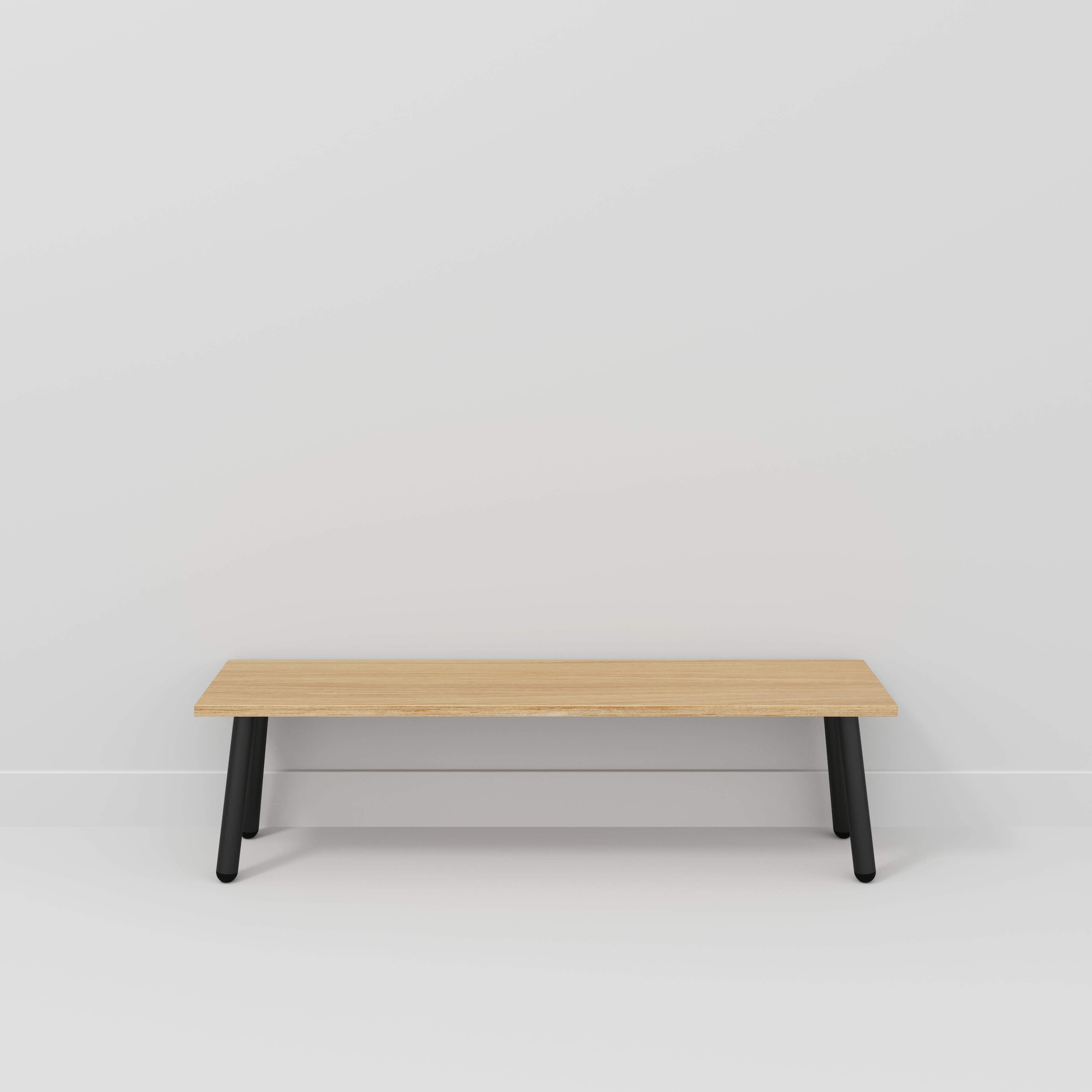 Bench Seat with Black Round Single Pin Legs - Plywood Oak - 1600(w) x 400(d)