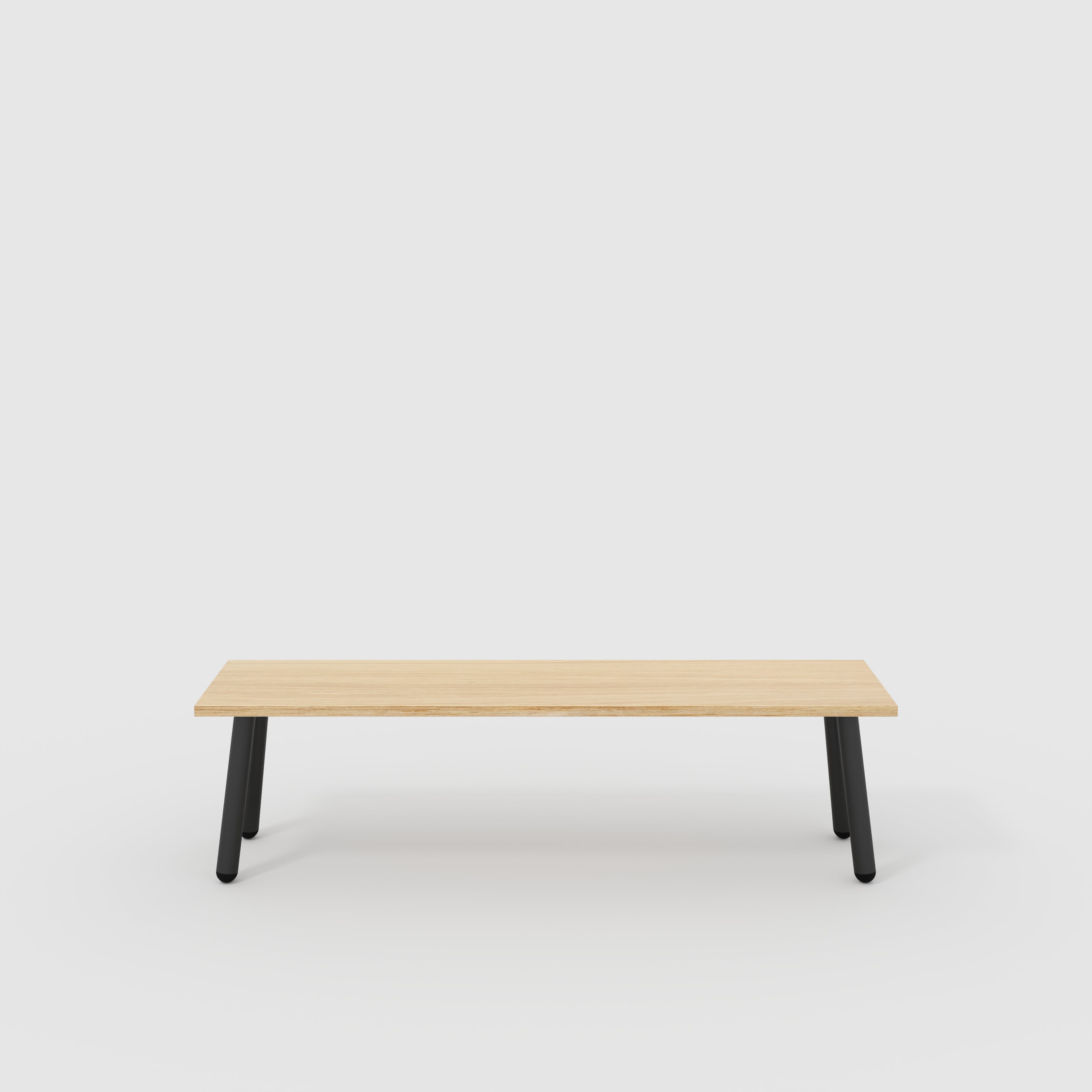 Bench Seat with Black Round Single Pin Legs - Plywood Oak - 1600(w) x 400(d)