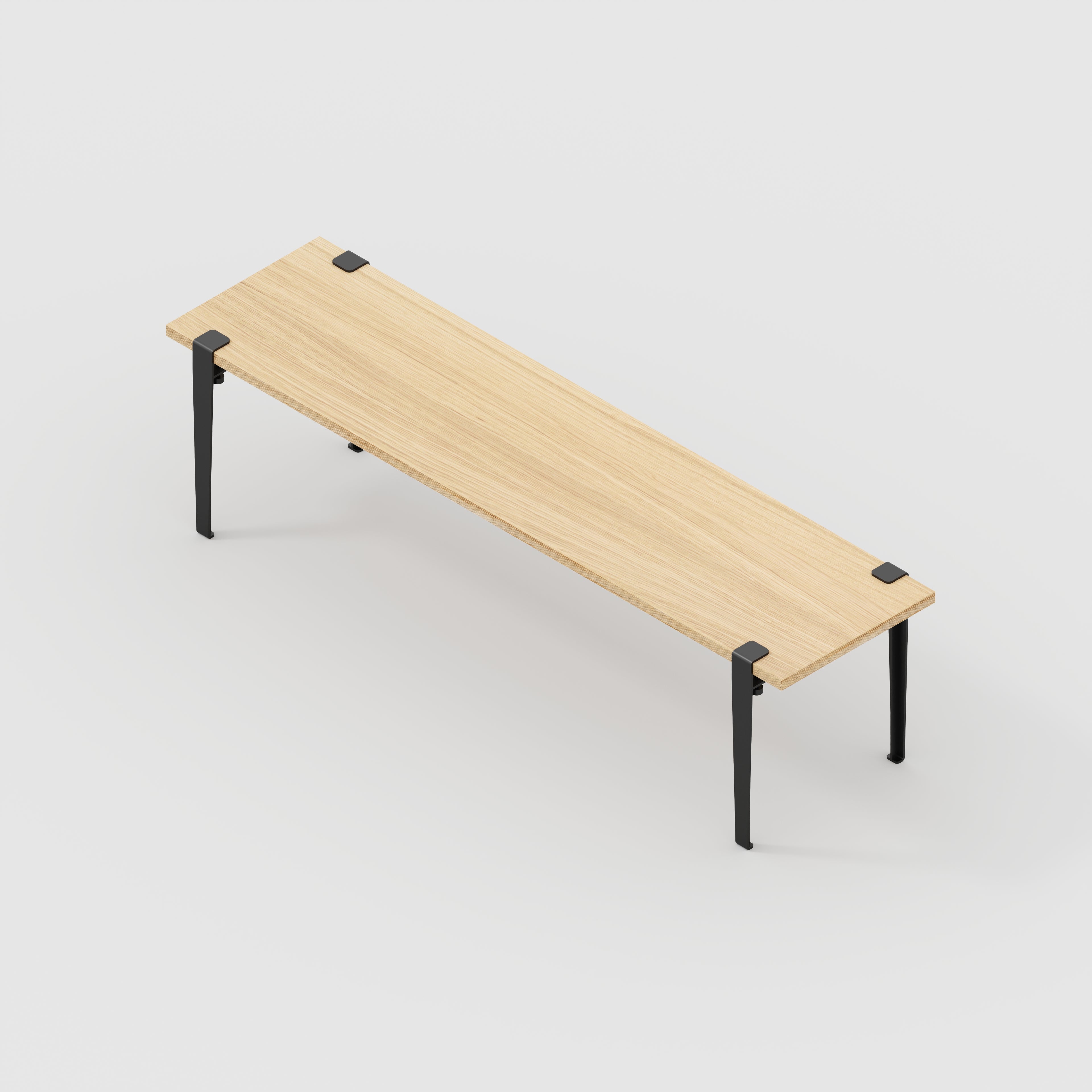 Bench Seat with Black Tiptoe Legs - Plywood Oak - 1600(w) x 400(d) x 450(h)