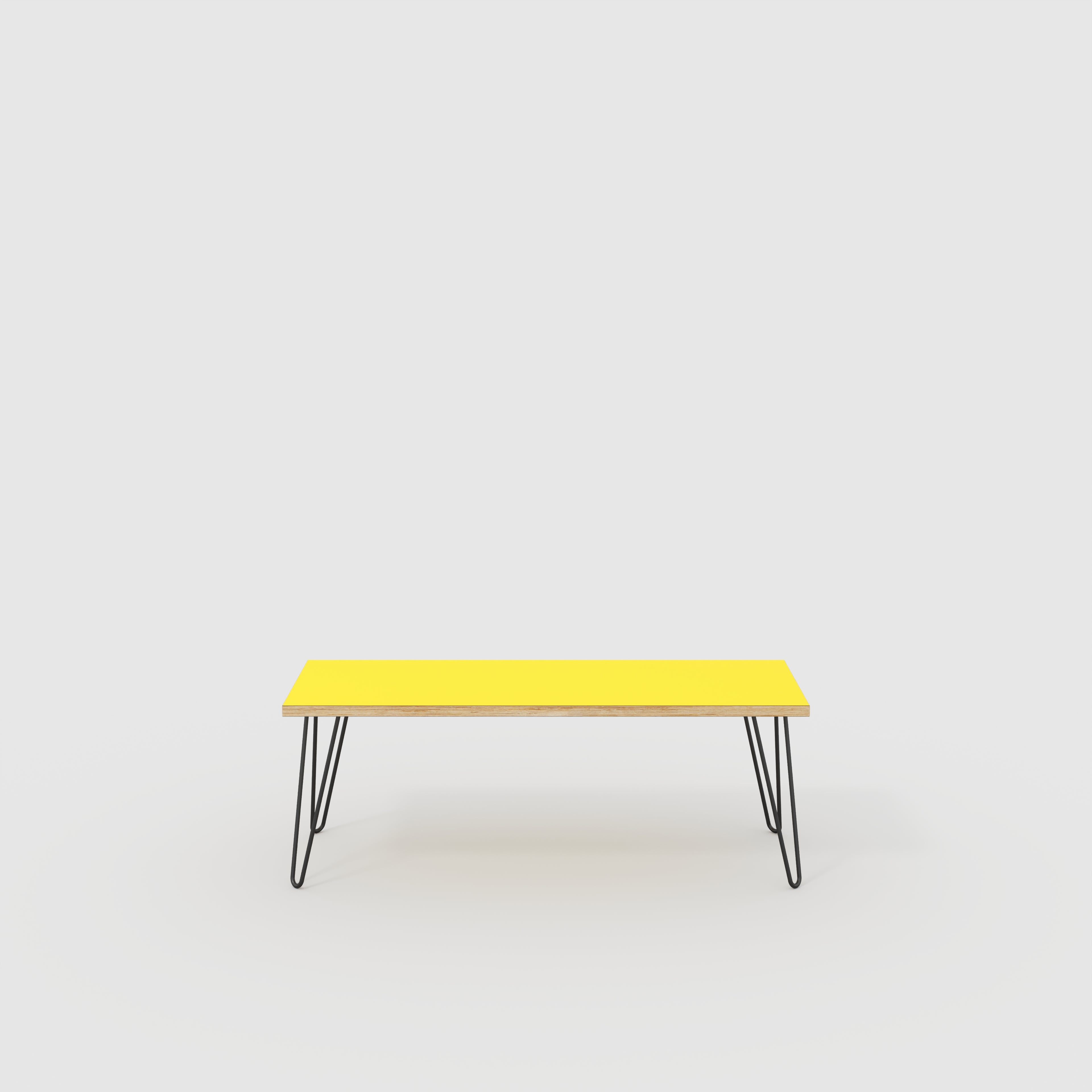 Bench Seat with Black Hairpin Legs - Formica Chrome Yellow - 1200(w) x 400(d)
