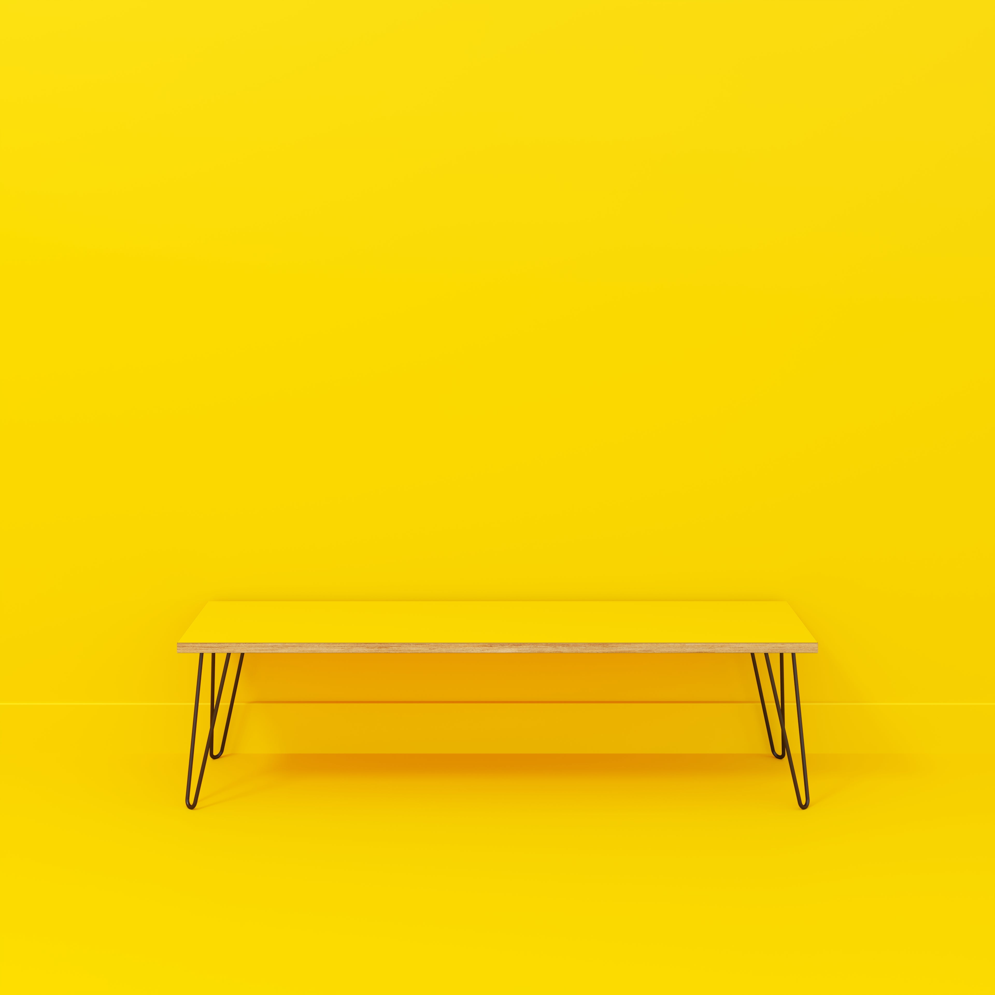 Bench Seat with Black Hairpin Legs Formica Chrome Yellow 1600(w) x