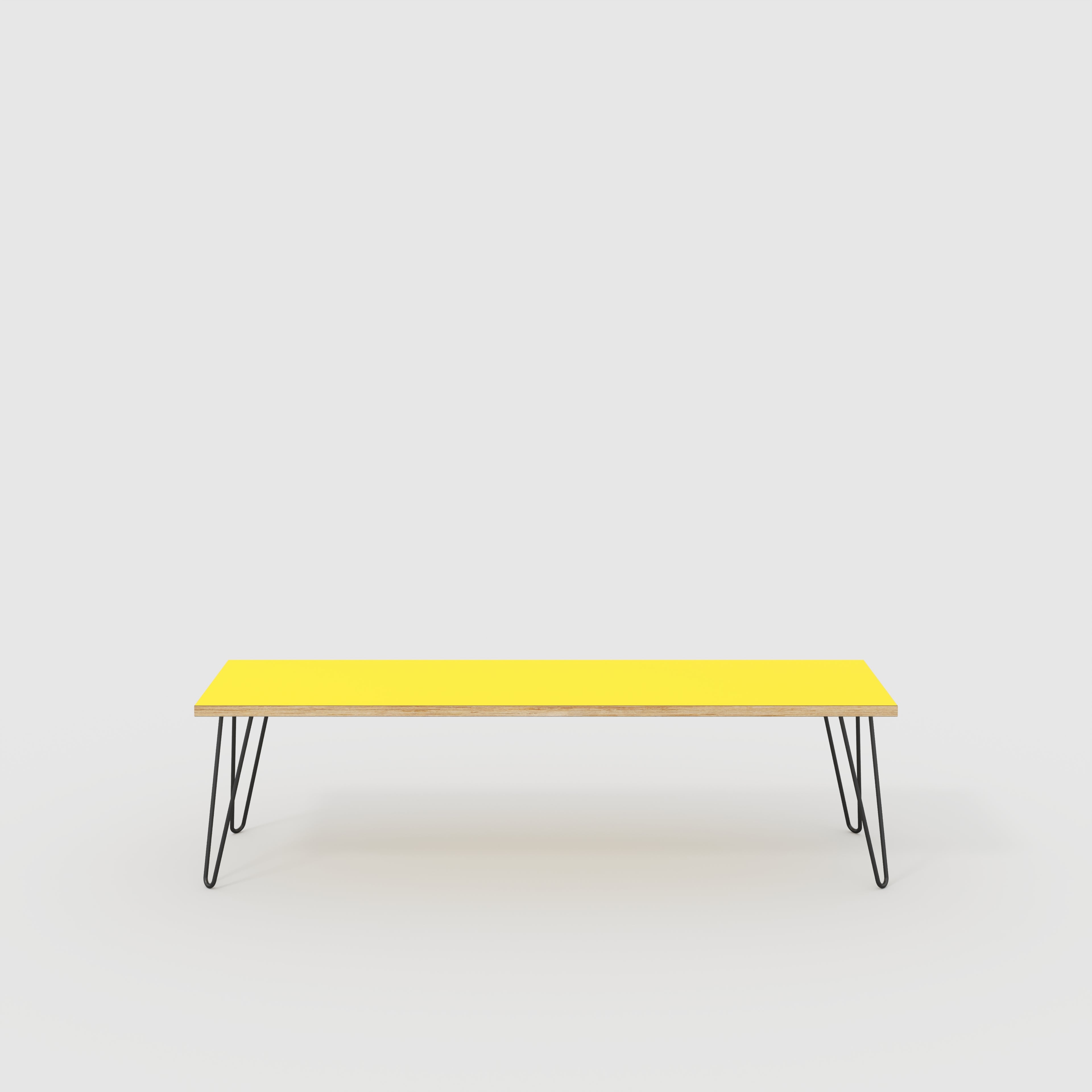 Bench Seat with Black Hairpin Legs - Formica Chrome Yellow - 1600(w) x 400(d)