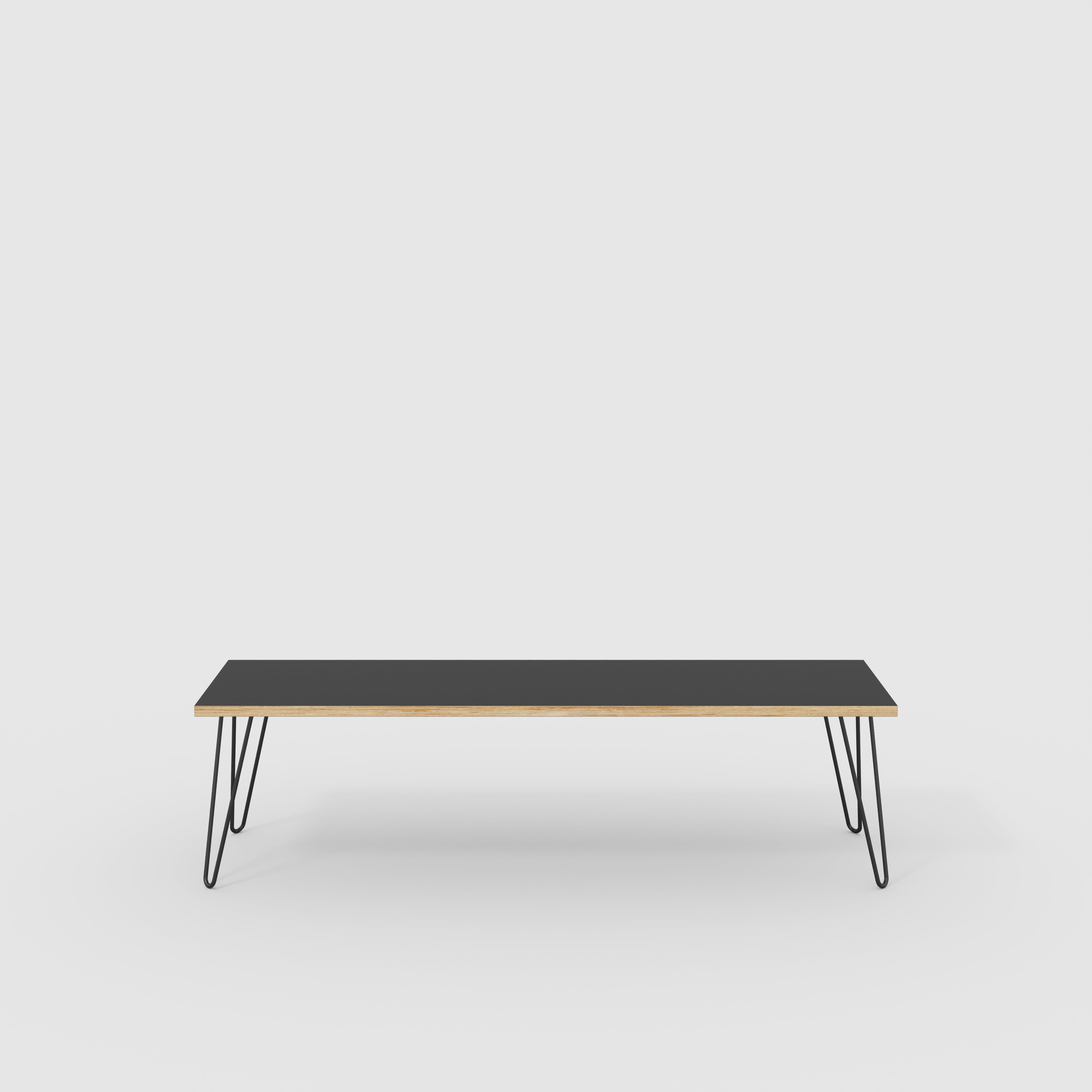 Bench Seat with Black Hairpin Legs - Formica Diamond Black - 1600(w) x 400(d)