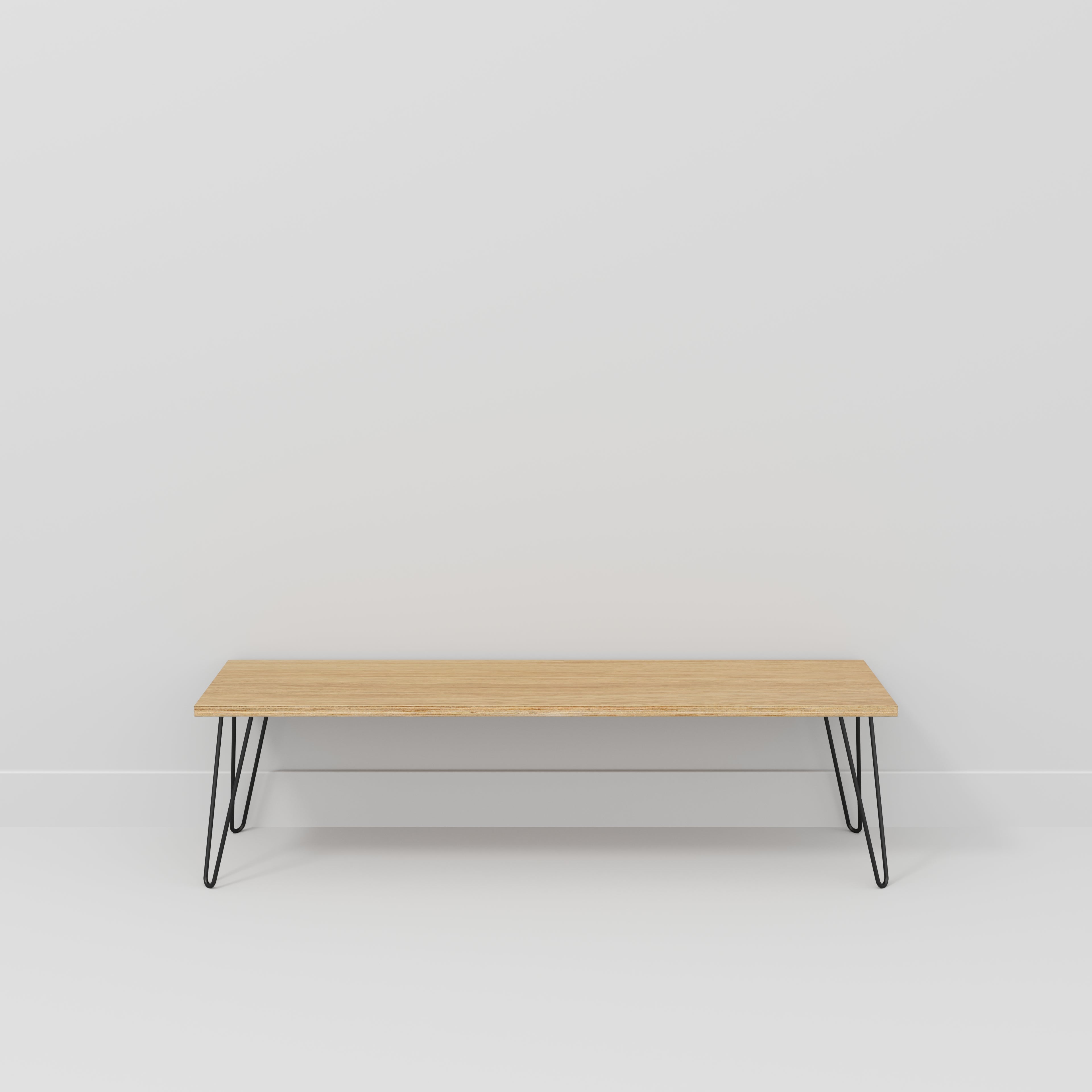 Bench Seat with Black Hairpin Legs - Plywood Oak - 1600(w) x 400(d)