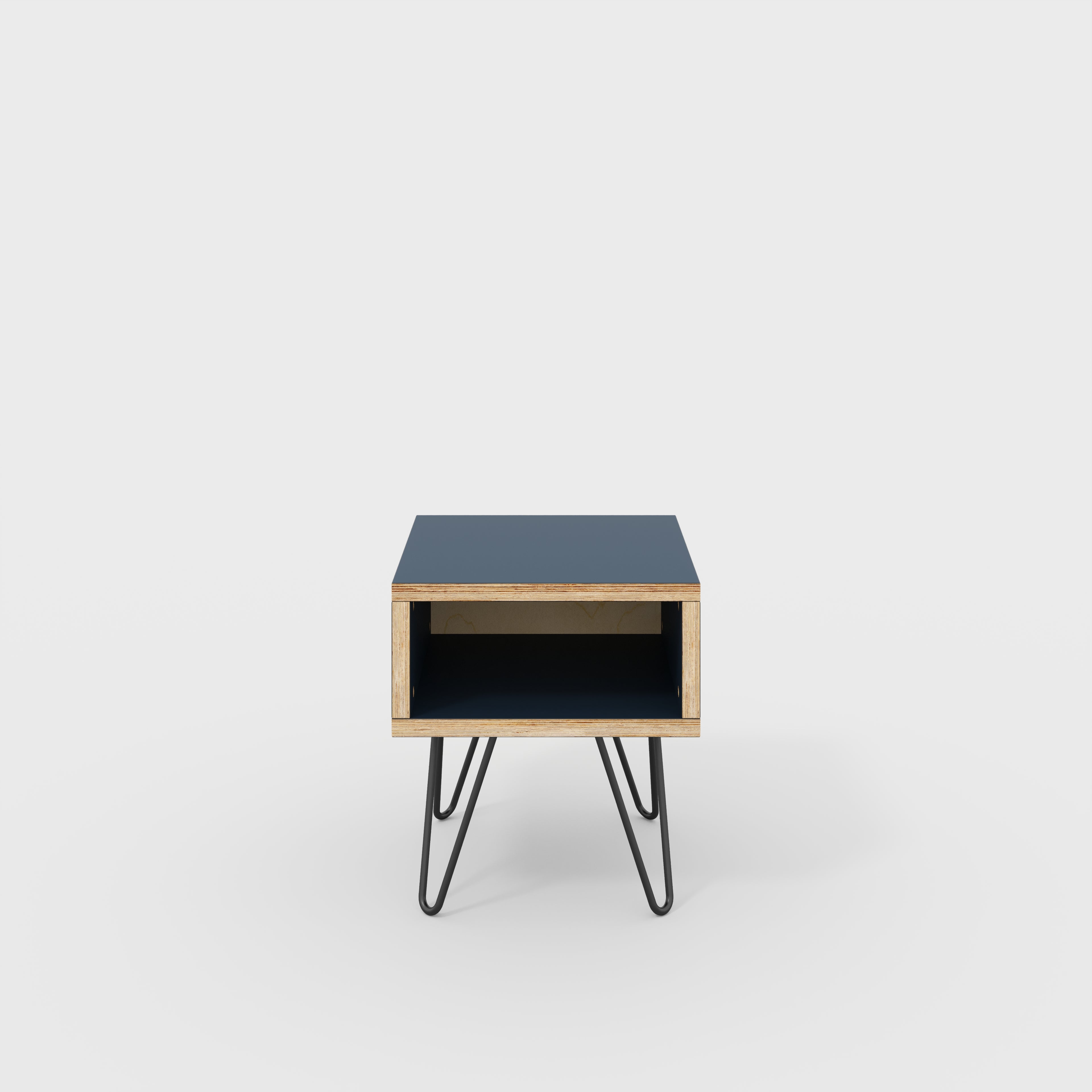 Bedside Table with Box Storage and Black Hairpin Legs - Formica Night Sea Blue - 400(w) x 400(d) x 450(h)
