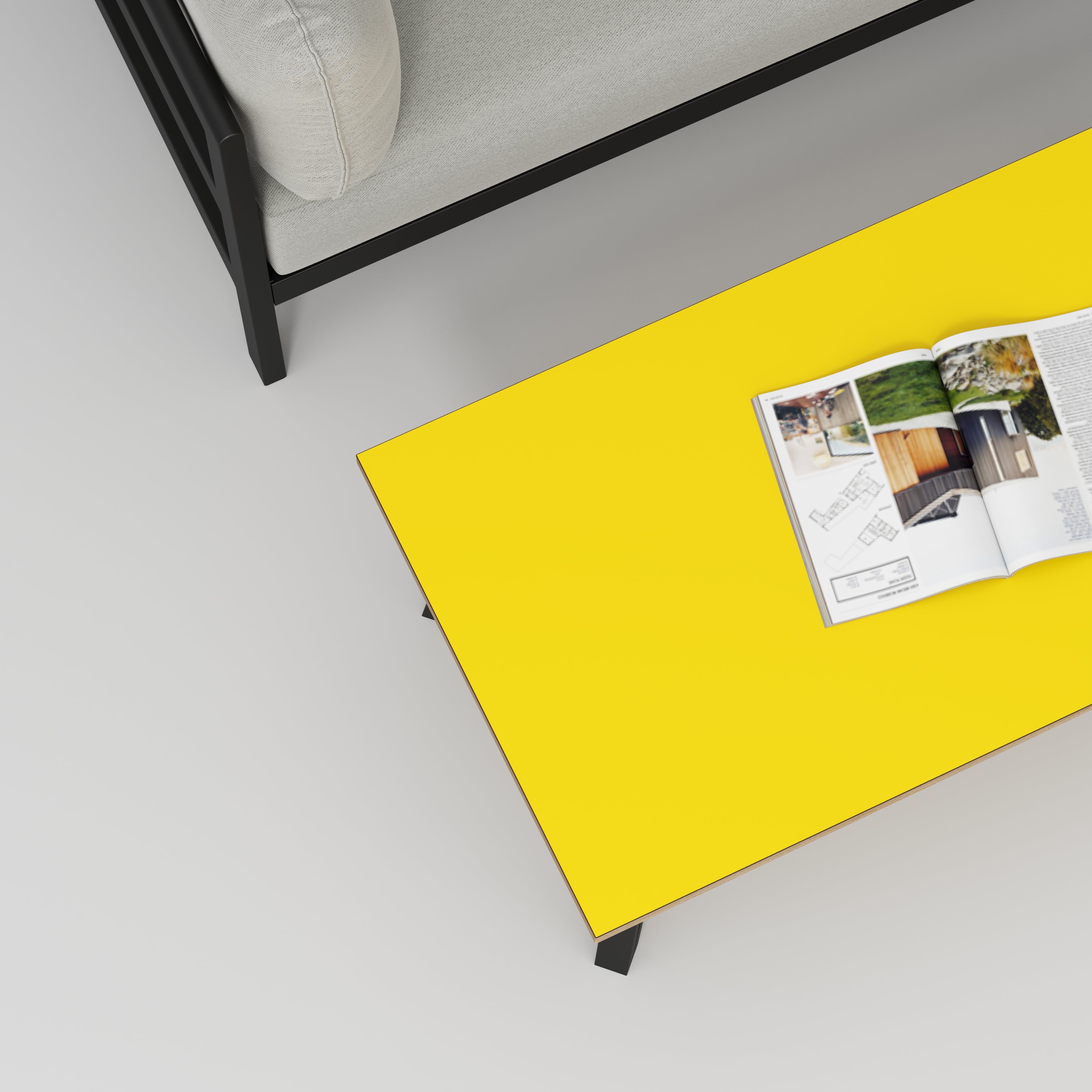 Coffee Table with Black Box Hairpin Legs - Formica Chrome Yellow - 1200(w) x 600(d) x 425(h)