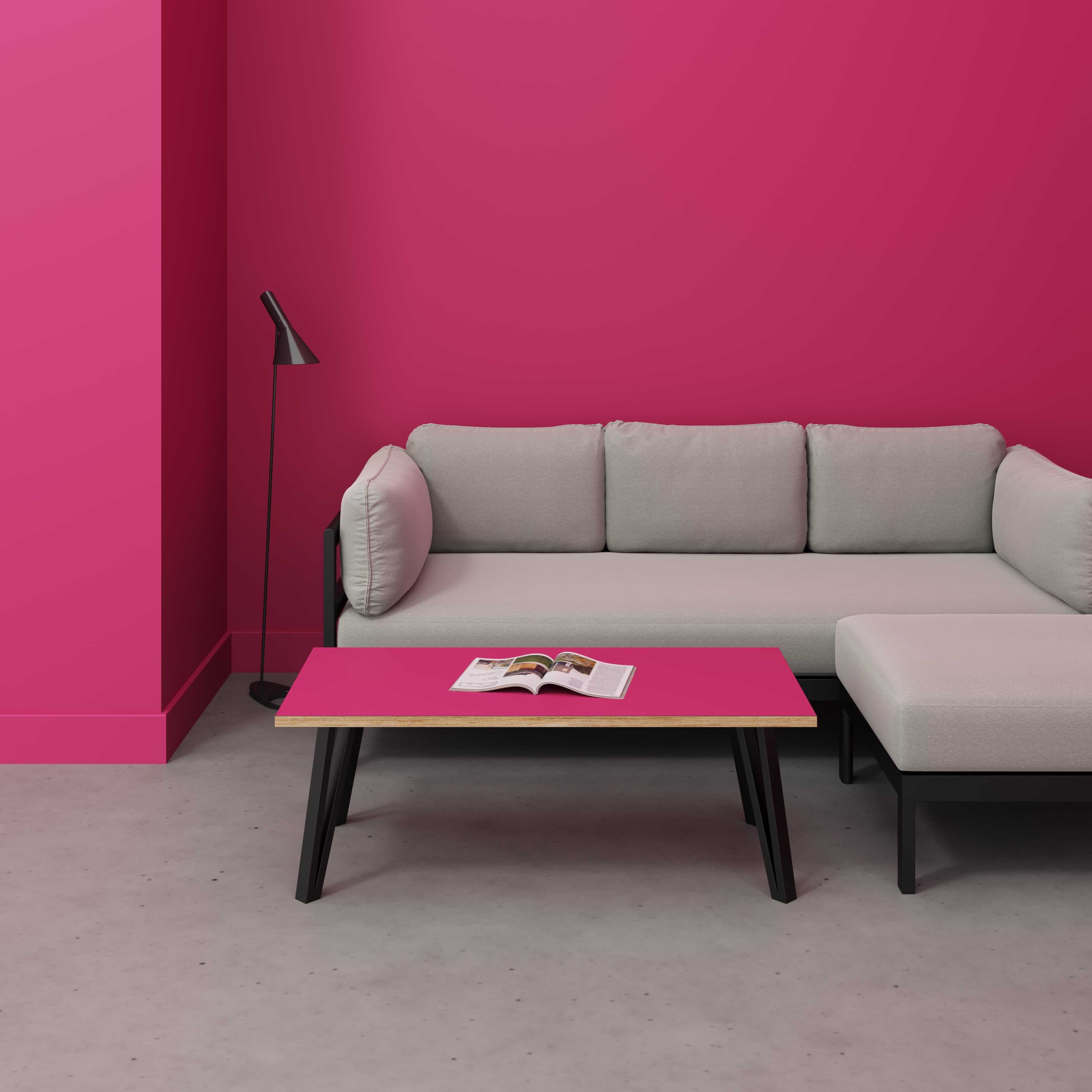 Coffee Table with Black Box Hairpin Legs - Formica Juicy Pink - 1200(w) x 600(d) x 425(h)
