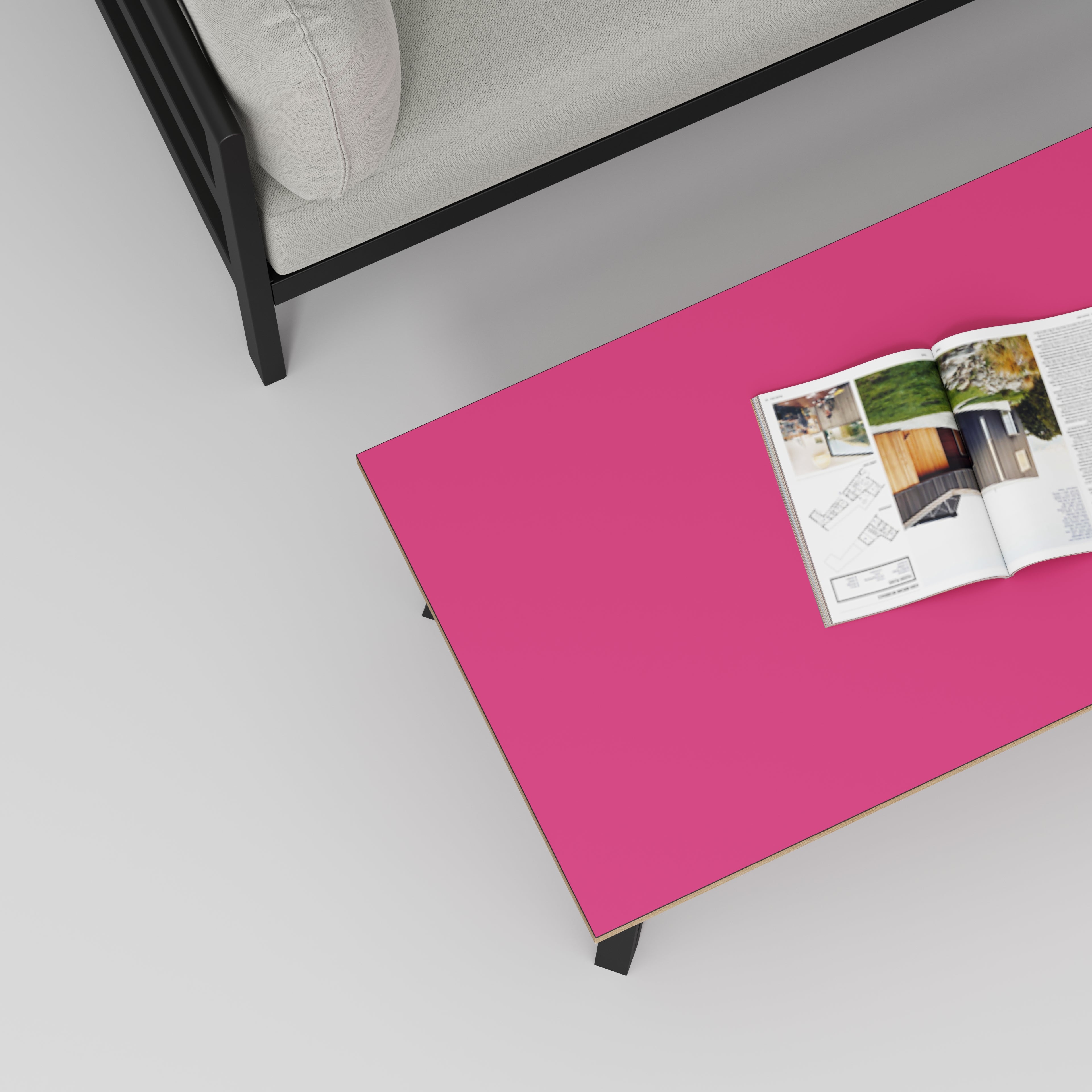 Coffee Table with Black Box Hairpin Legs - Formica Juicy Pink - 1200(w) x 600(d) x 425(h)