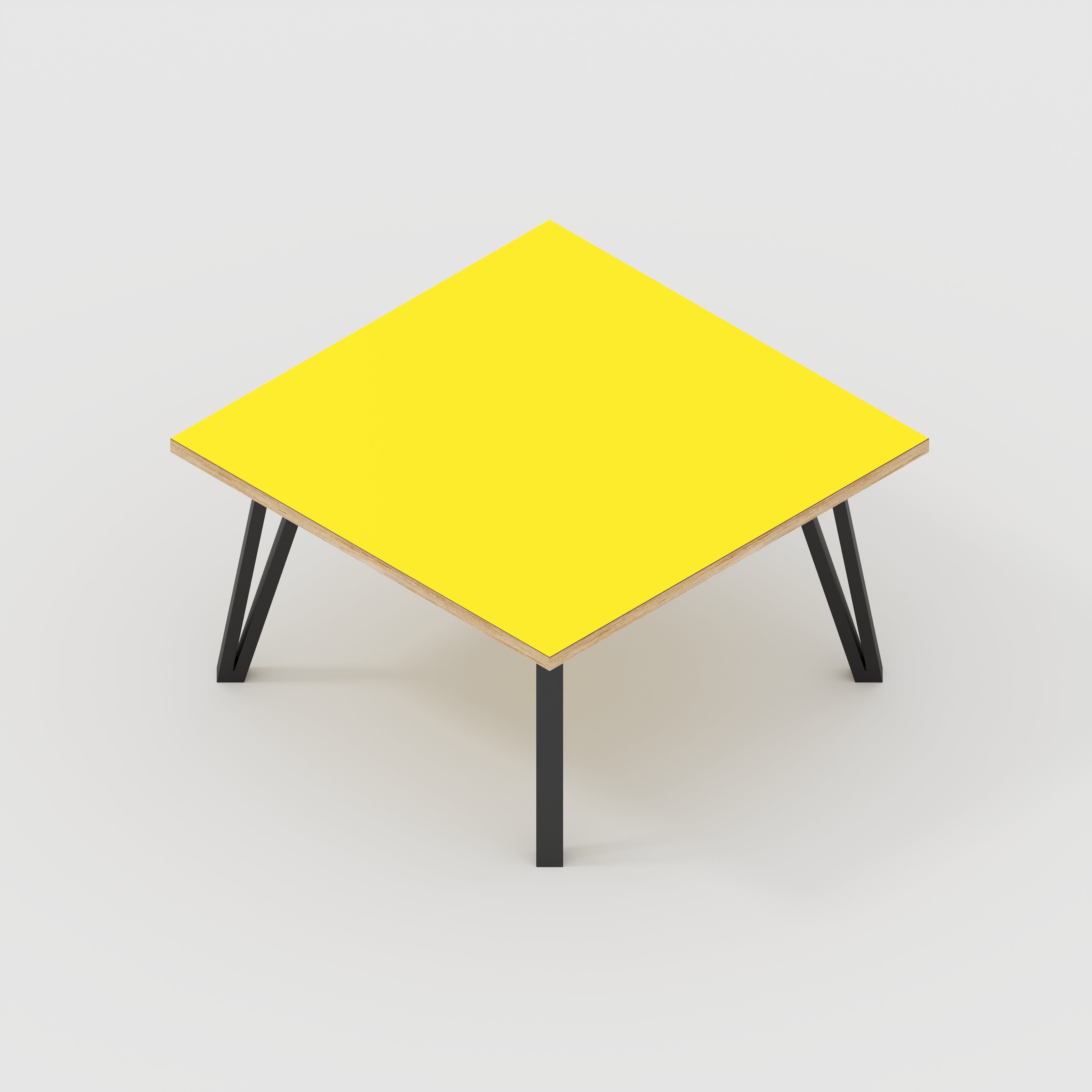 Coffee Table with Black Box Hairpin Legs - Formica Chrome Yellow - 800(w) x 800(d) x 425(h)