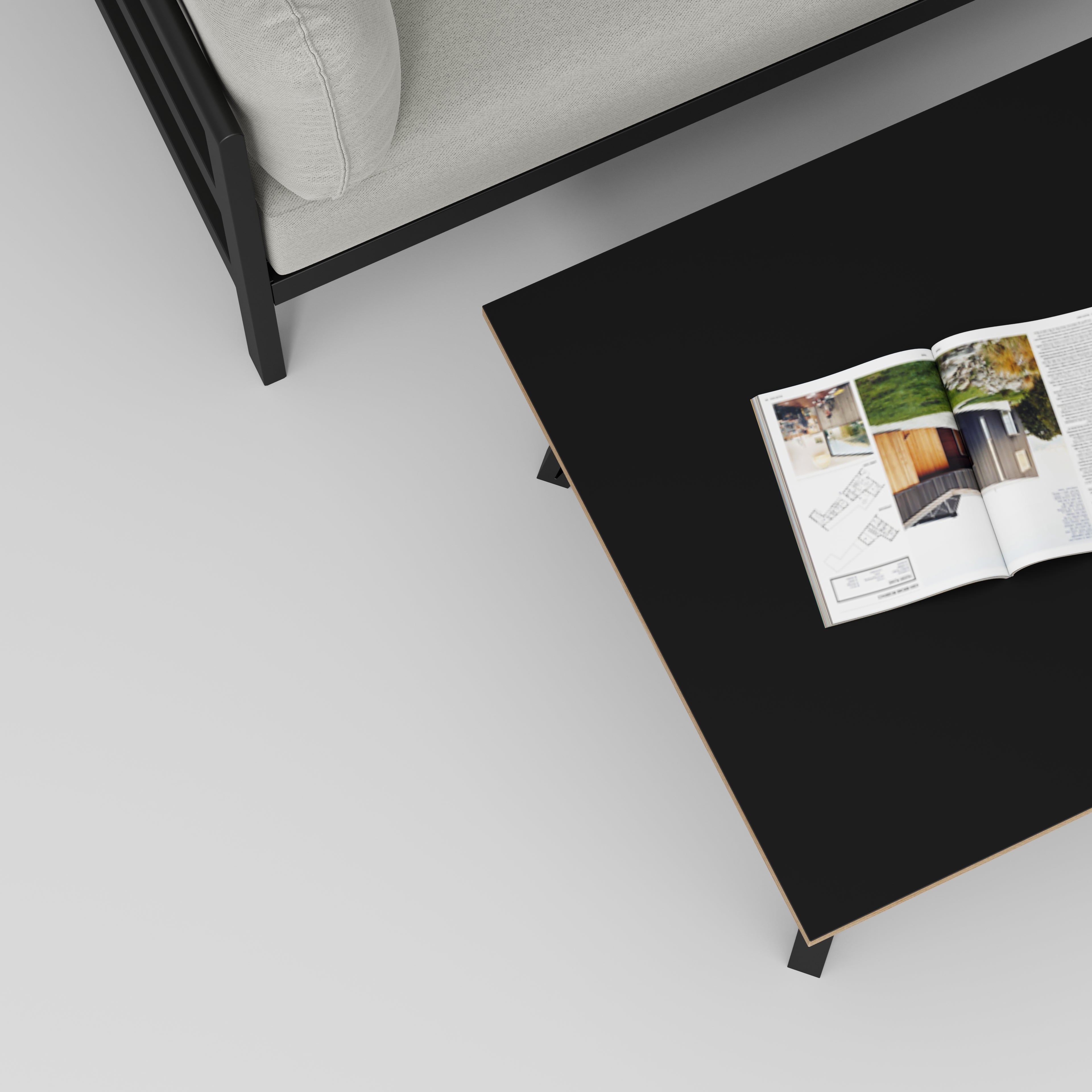 Coffee Table with Black Box Hairpin Legs - Formica Diamond Black - 800(w) x 800(d) x 425(h)