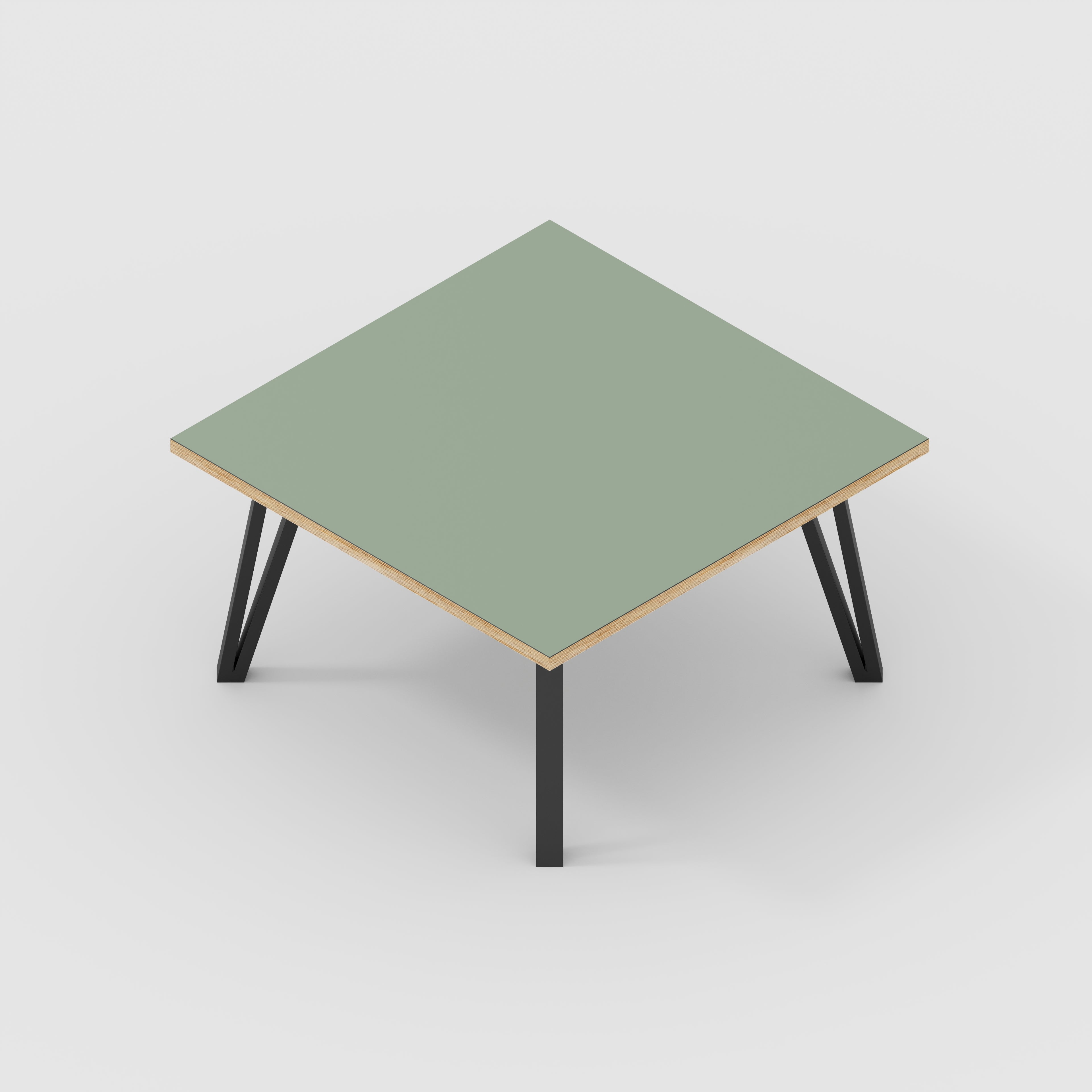 Coffee Table with Black Box Hairpin Legs - Formica Green Slate - 800(w) x 800(d) x 425(h)