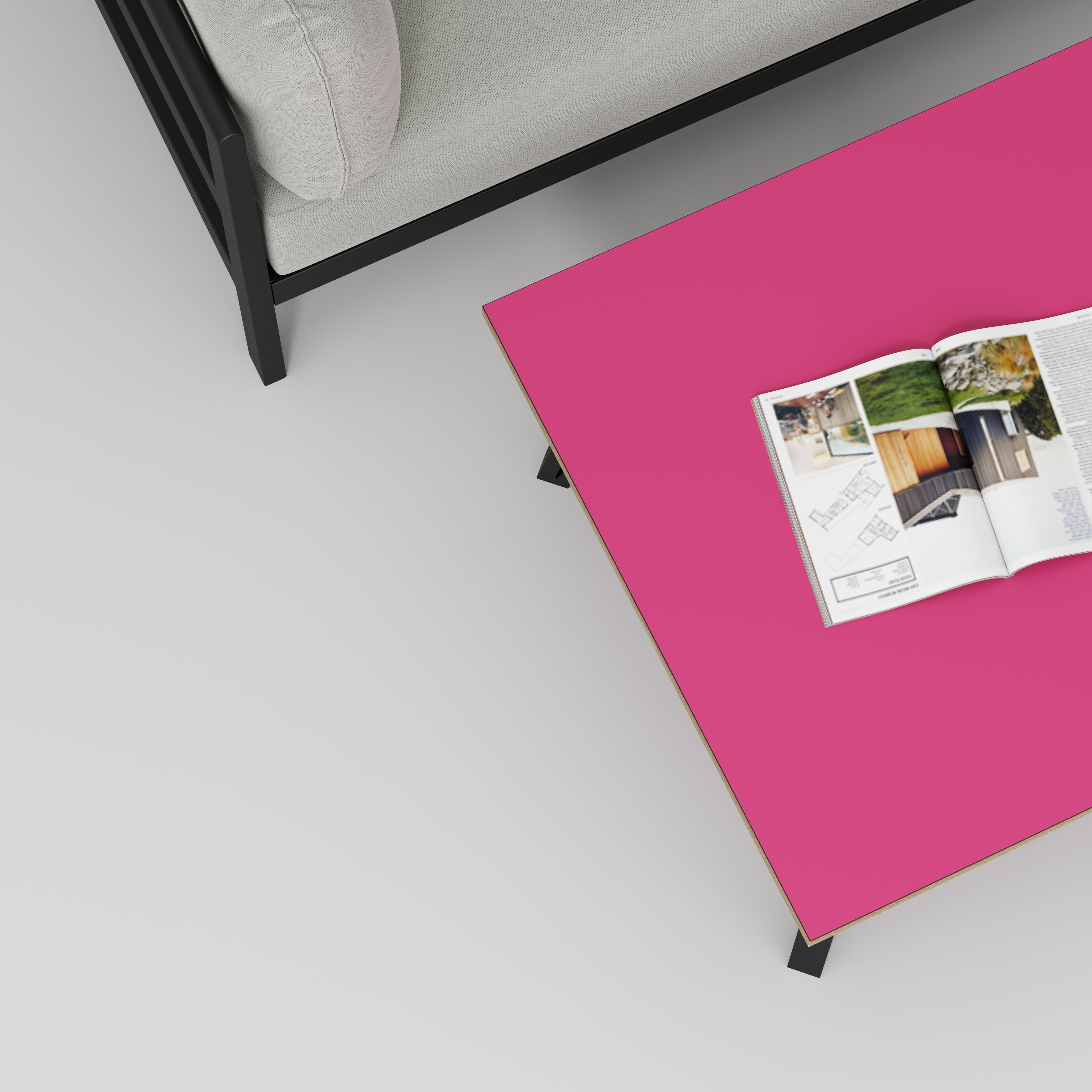 Coffee Table with Black Box Hairpin Legs - Formica Juicy Pink - 800(w) x 800(d) x 425(h)