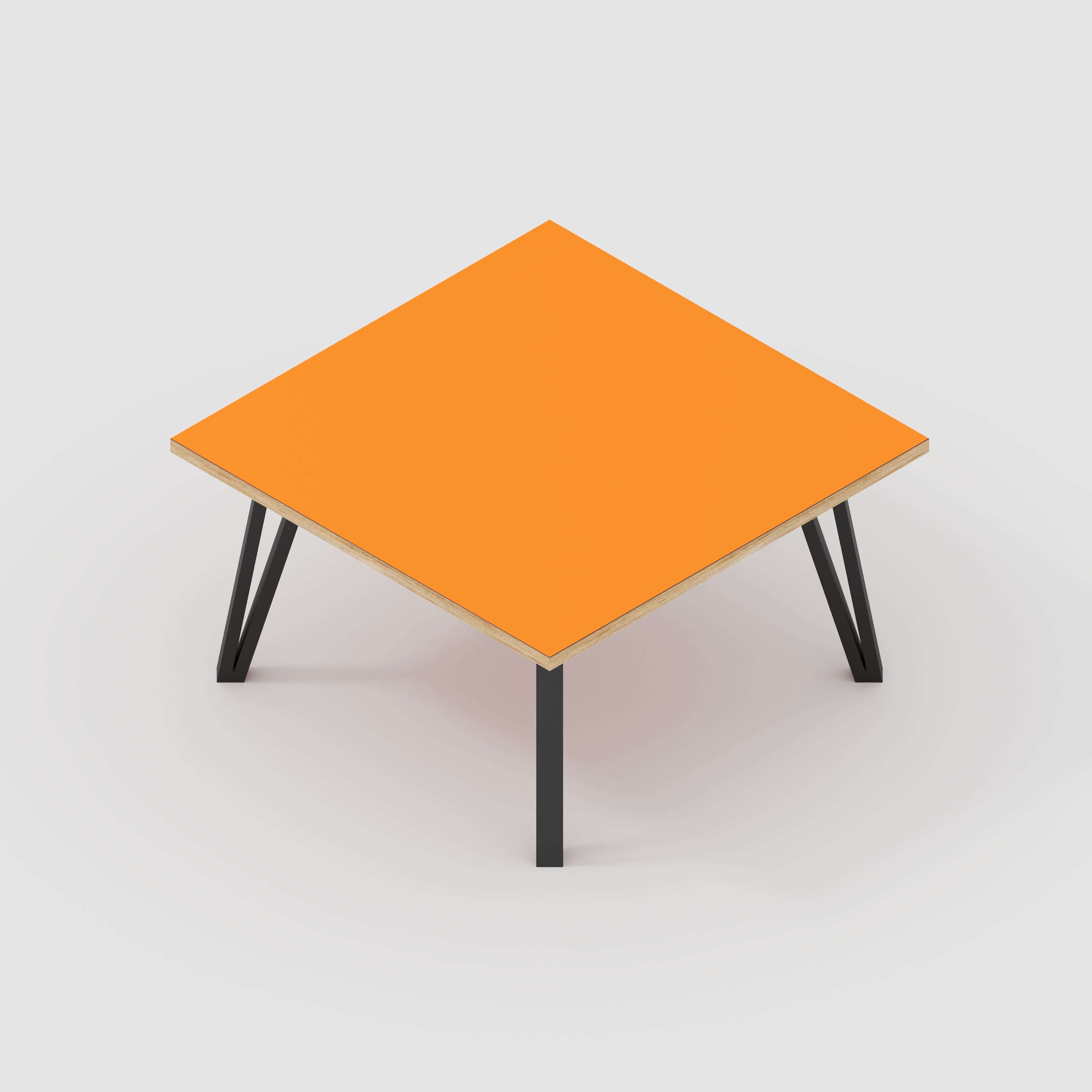 Coffee Table with Black Box Hairpin Legs - Formica Levante Orange - 800(w) x 800(d) x 425(h)