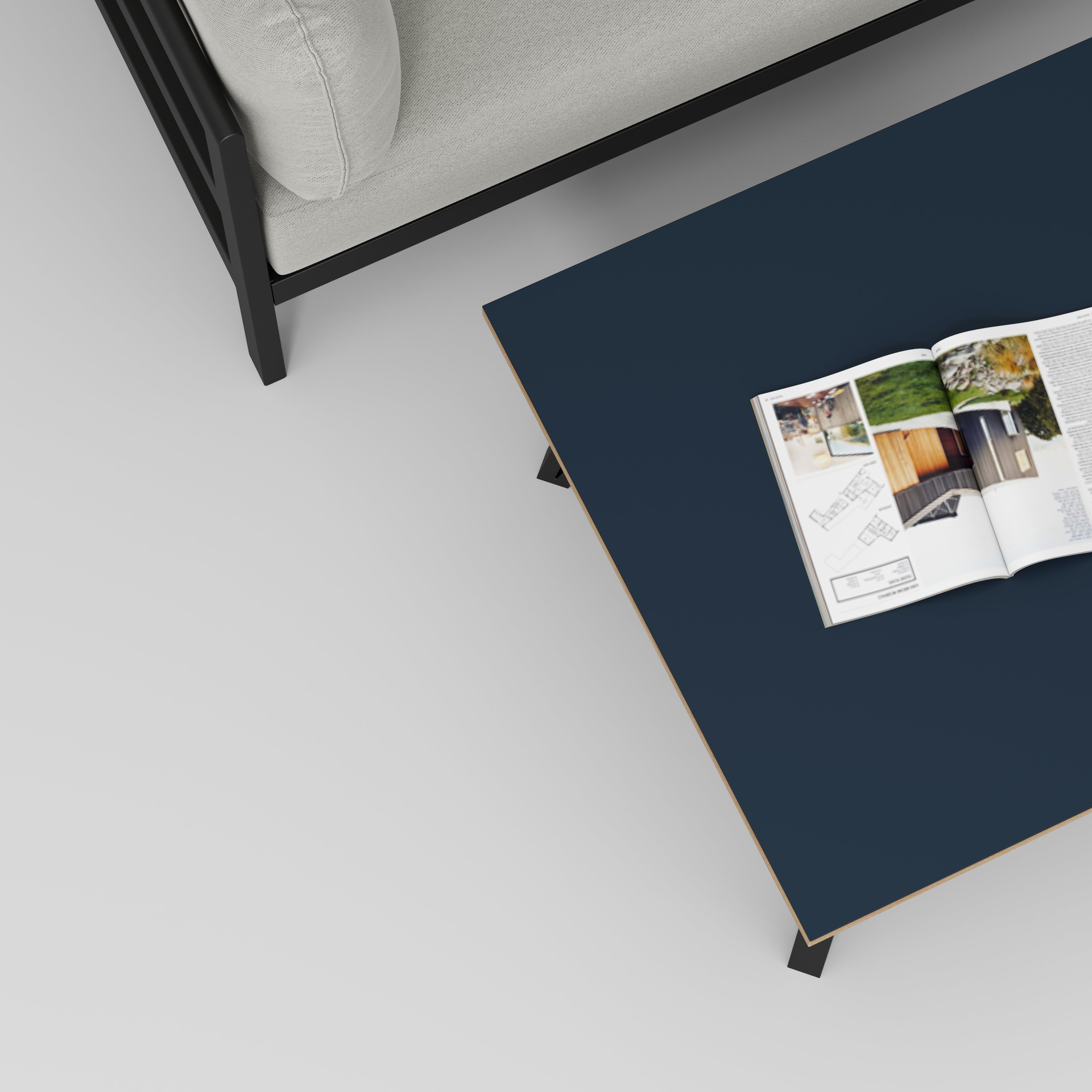 Coffee Table with Black Box Hairpin Legs - Formica Night Sea Blue - 800(w) x 800(d) x 425(h)