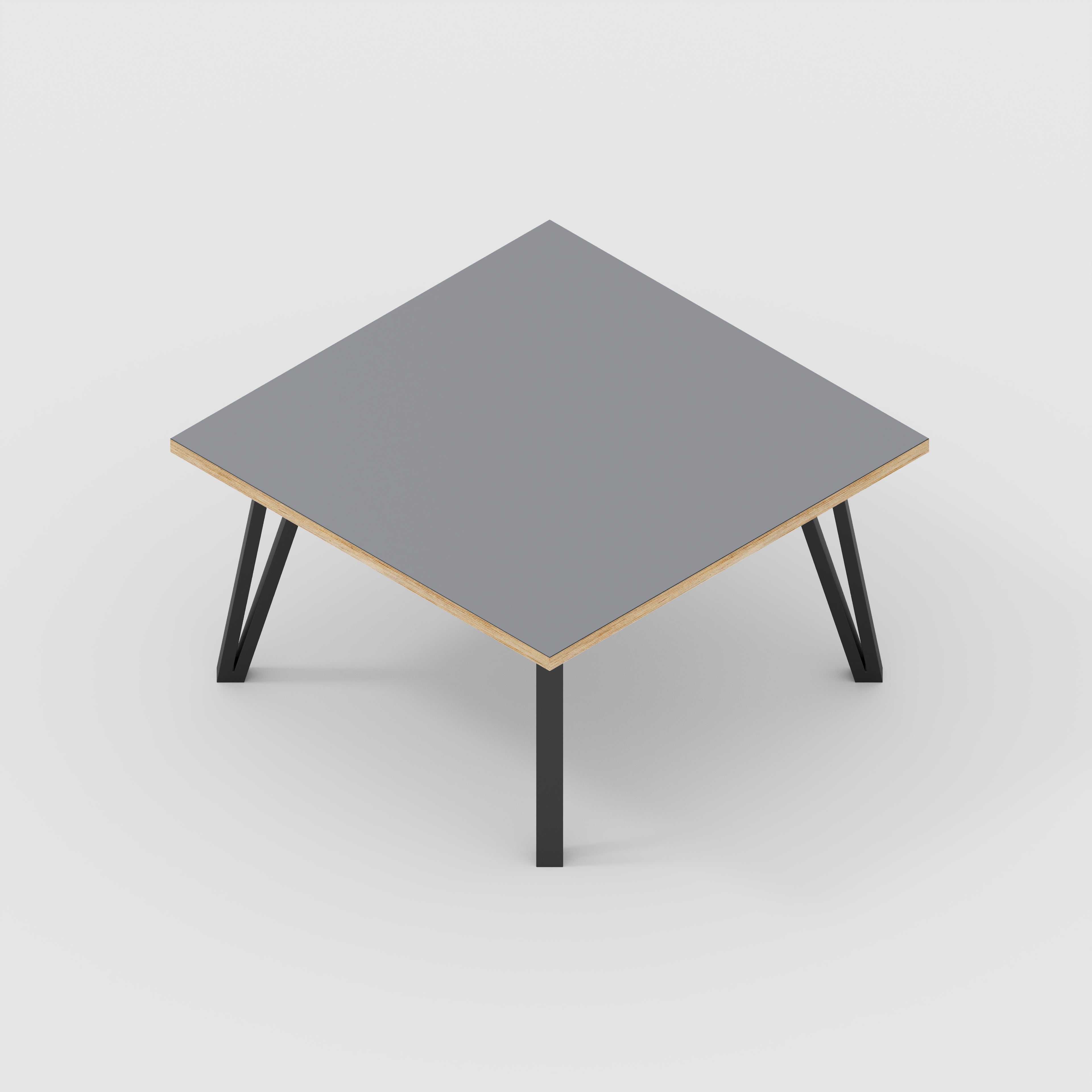 Coffee Table with Black Box Hairpin Legs - Formica Tornado Grey - 800(w) x 800(d) x 425(h)