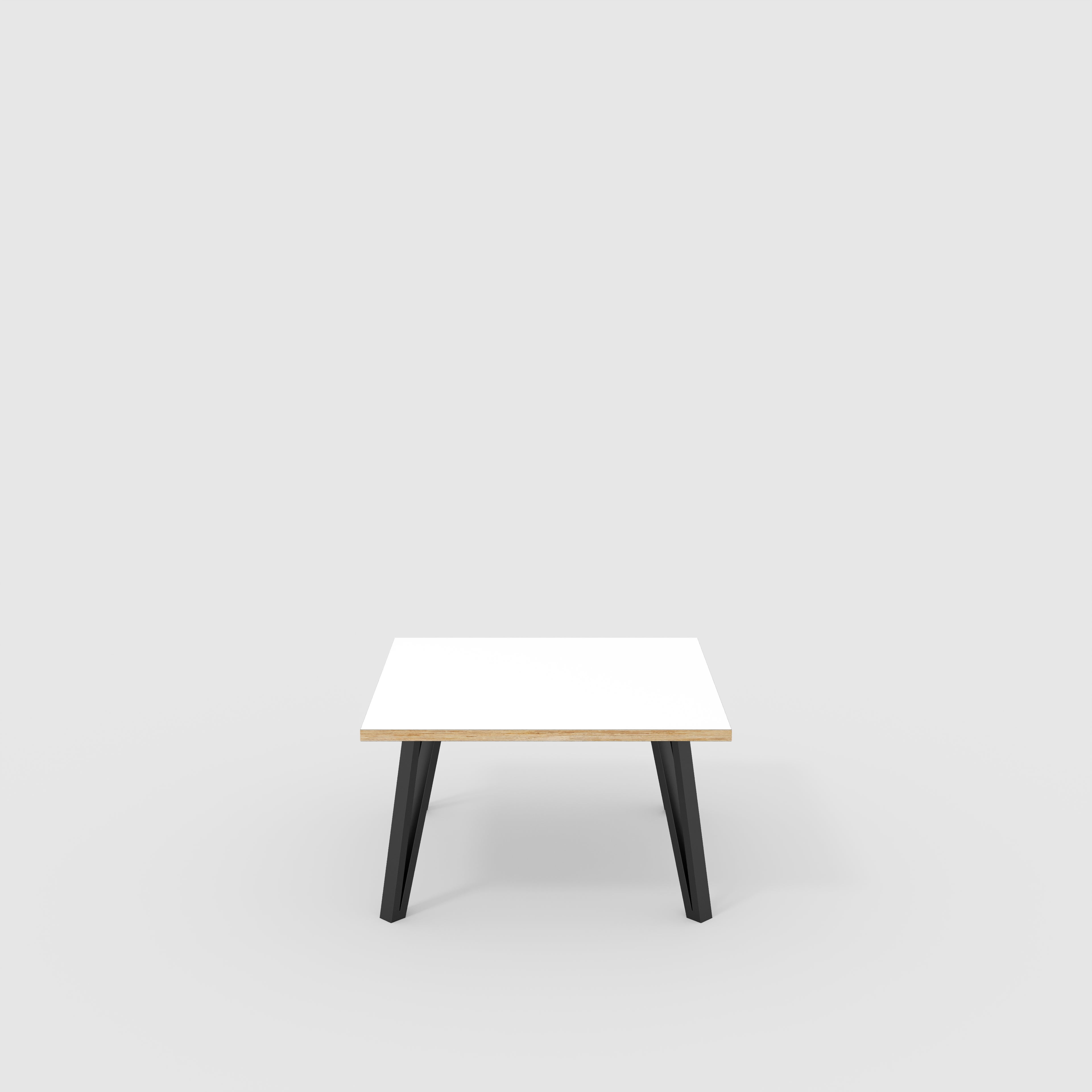 Coffee Table with Black Box Hairpin Legs - Formica White - 800(w) x 800(d) x 425(h)