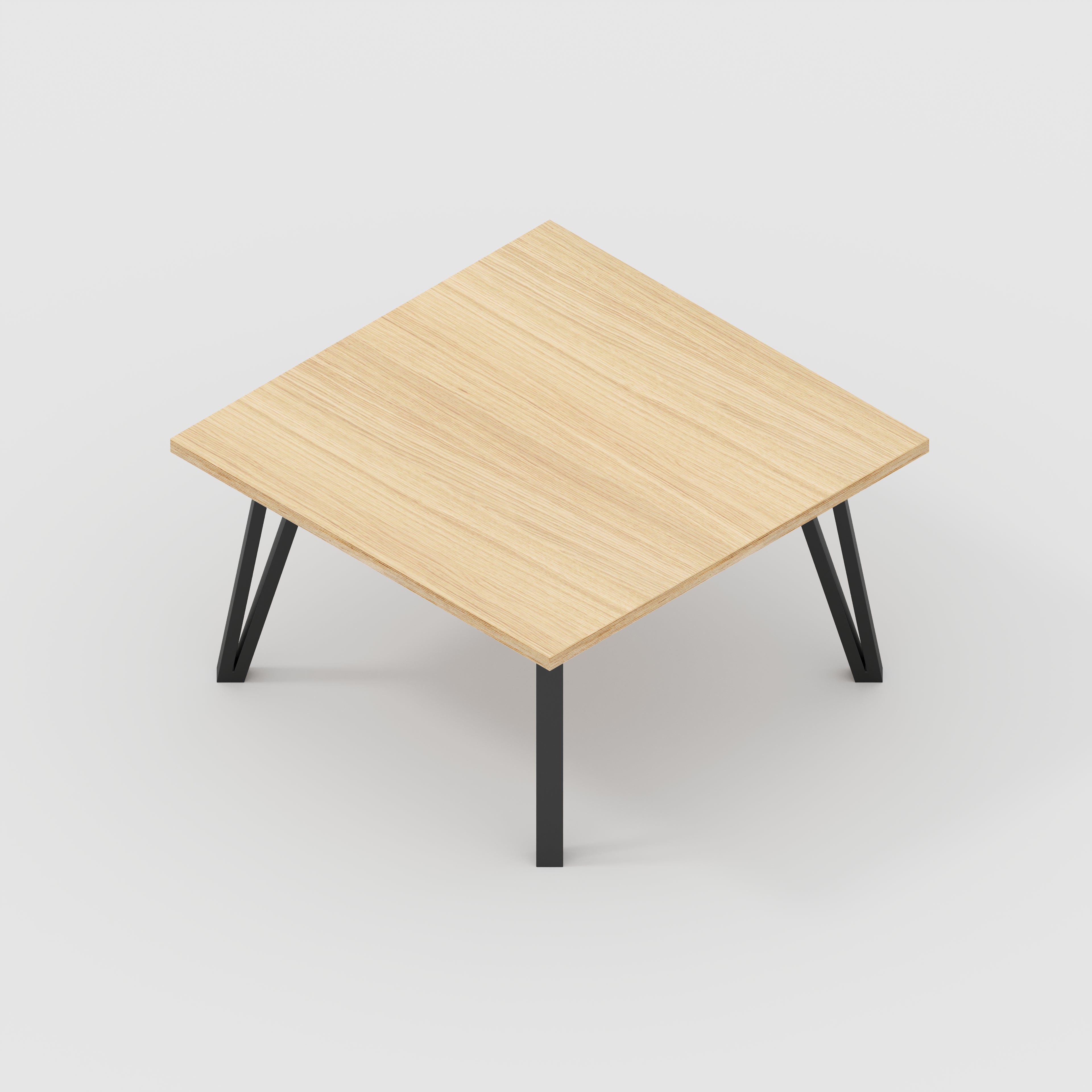 Coffee Table with Black Box Hairpin Legs - Plywood Oak - 800(w) x 800(d) x 425(h)