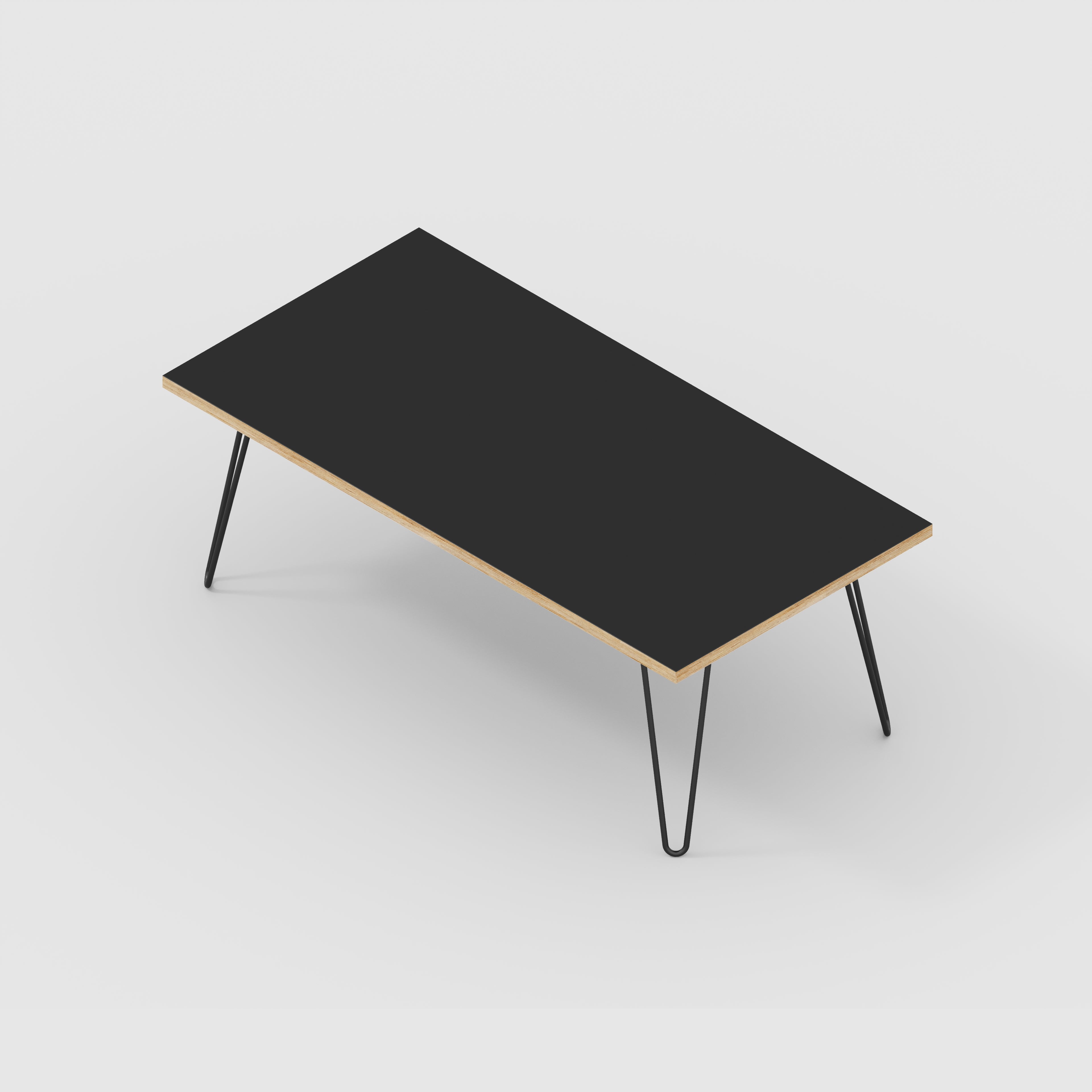Coffee Table with Black Hairpin Legs - Formica Diamond Black - 1200(w) x 600(d) x 425(h)