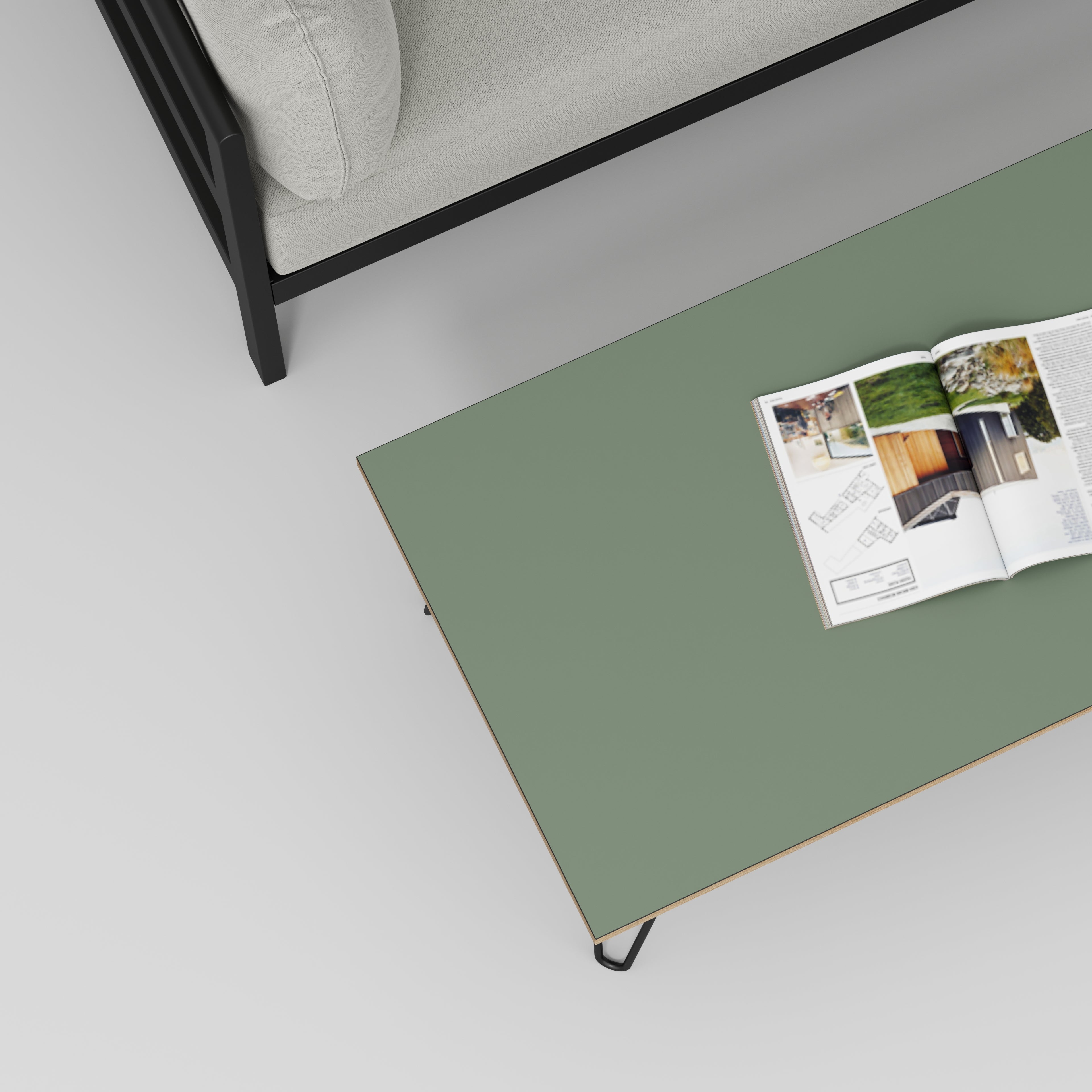 Coffee Table with Black Hairpin Legs - Formica Green Slate - 1200(w) x 600(d) x 425(h)