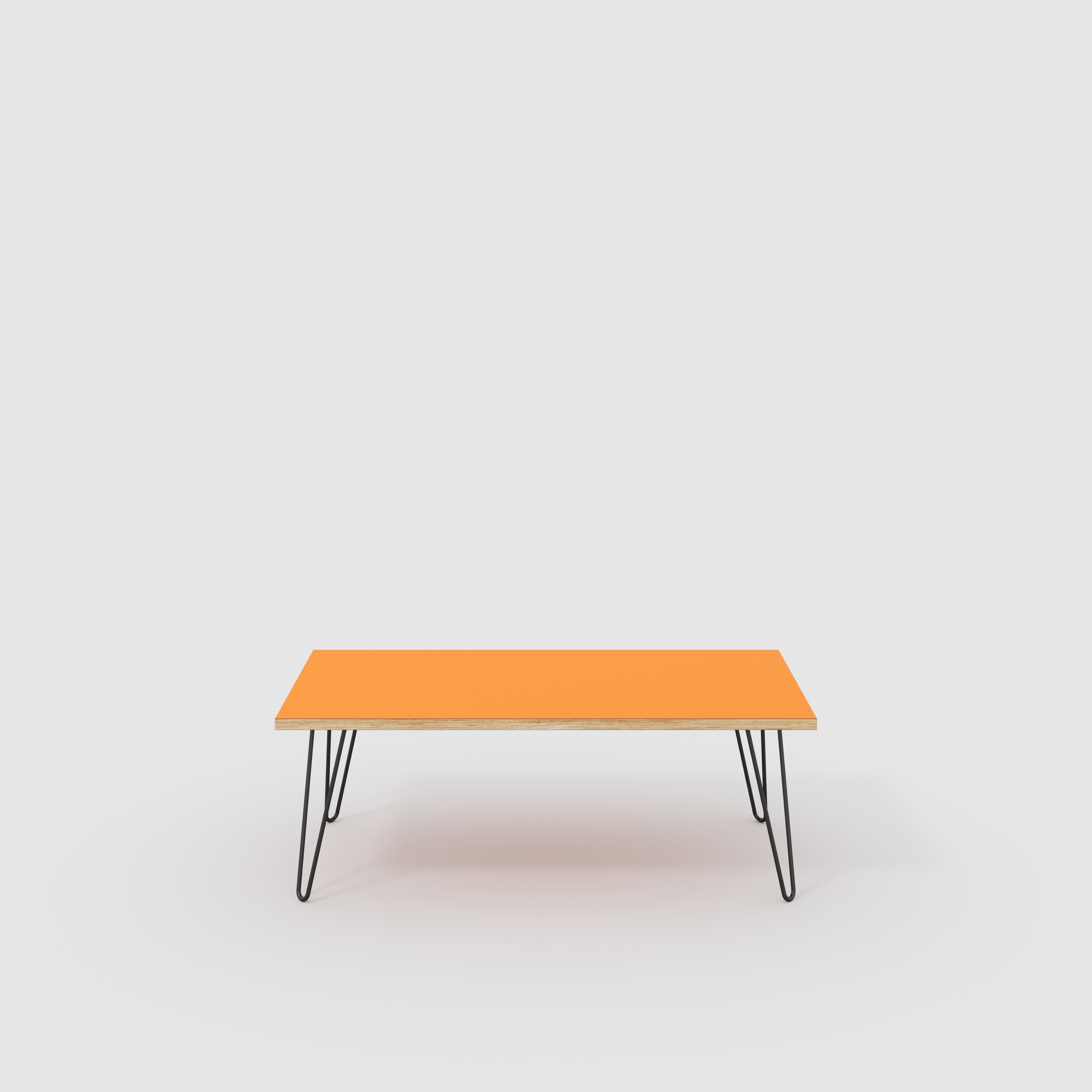 Coffee Table with Black Hairpin Legs - Formica Levante Orange - 1200(w) x 600(d) x 425(h)