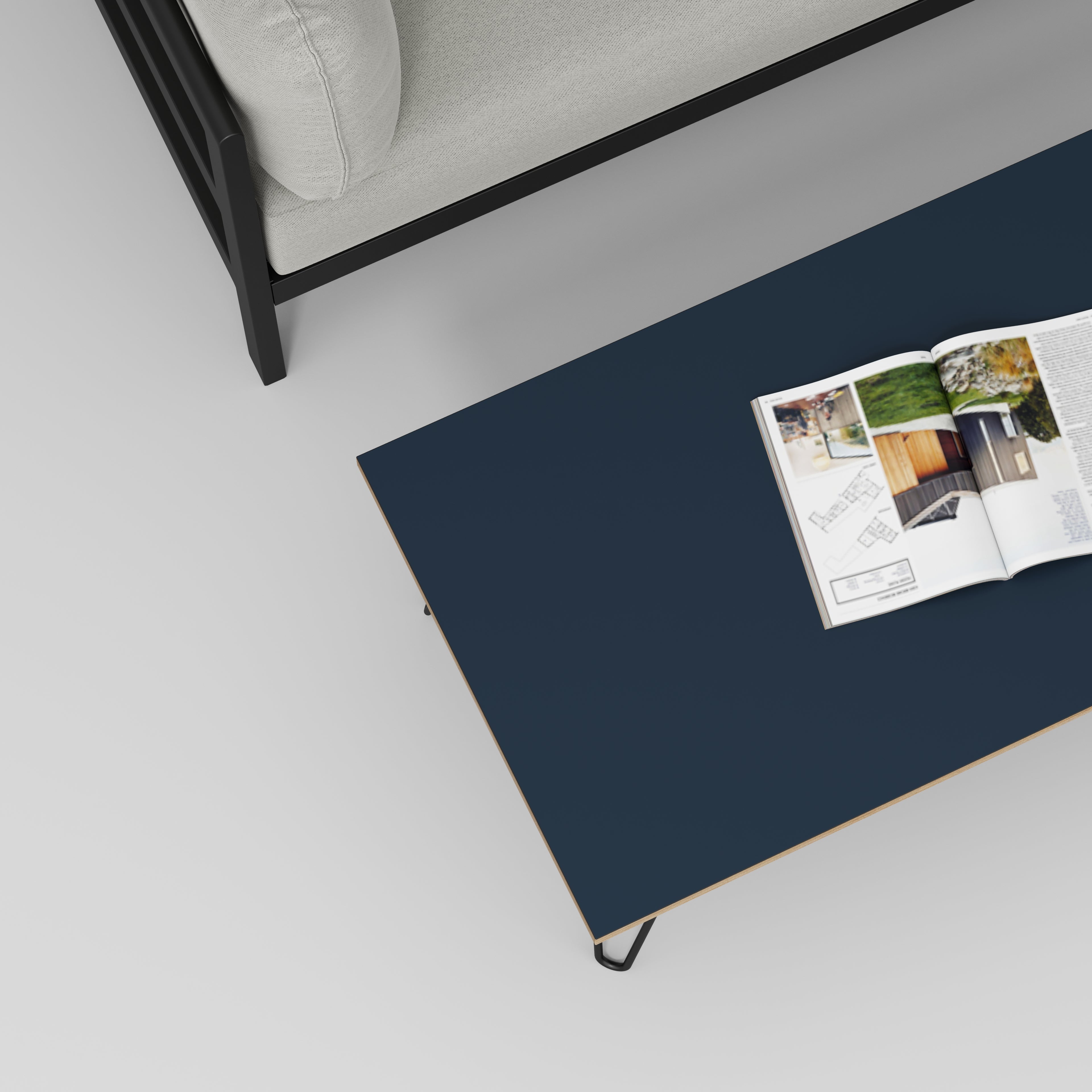 Coffee Table with Black Hairpin Legs - Formica Night Sea Blue - 1200(w) x 600(d) x 425(h)