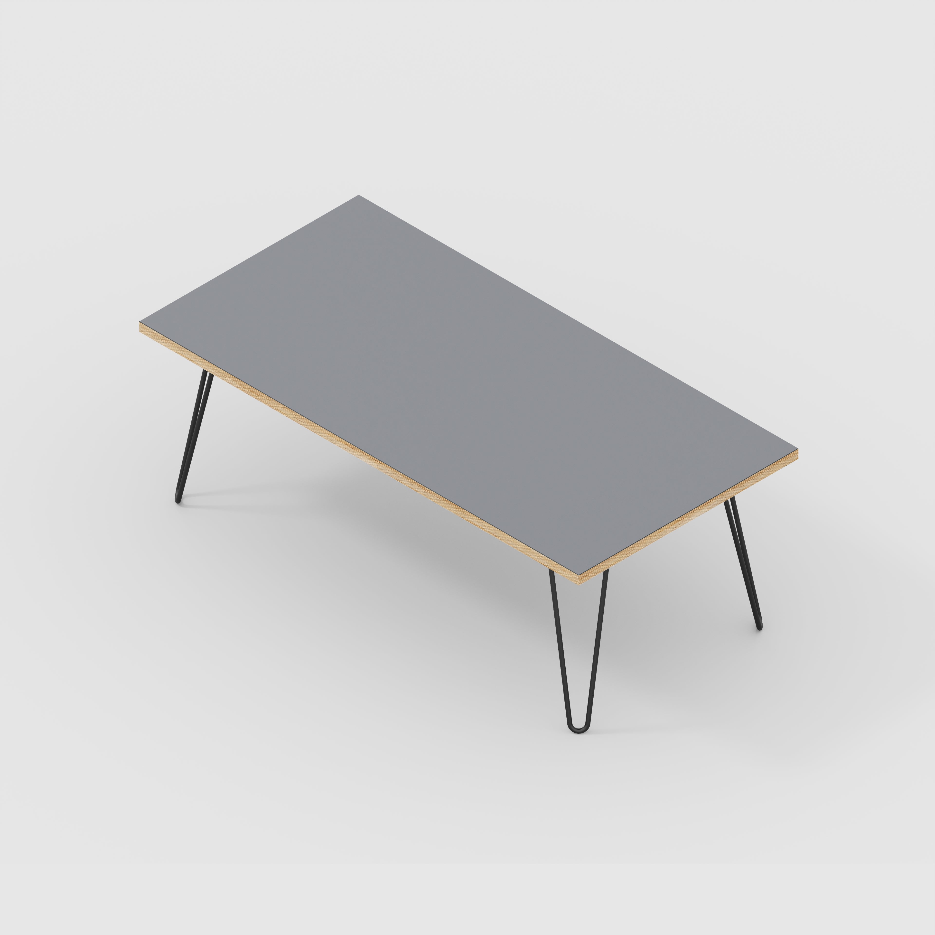 Coffee Table with Black Hairpin Legs - Formica Tornado Grey - 1200(w) x 600(d) x 425(h)