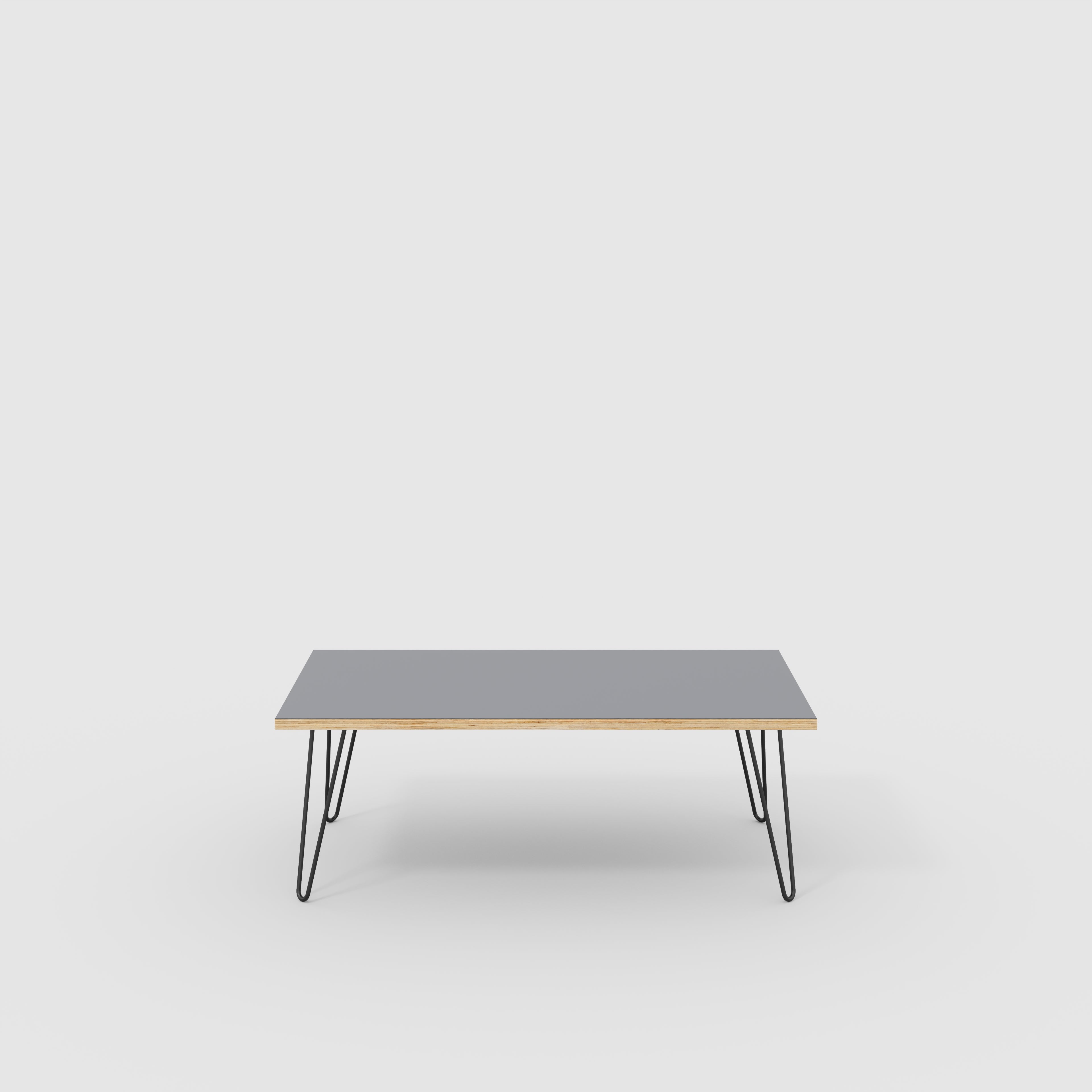Coffee Table with Black Hairpin Legs - Formica Tornado Grey - 1200(w) x 600(d) x 425(h)