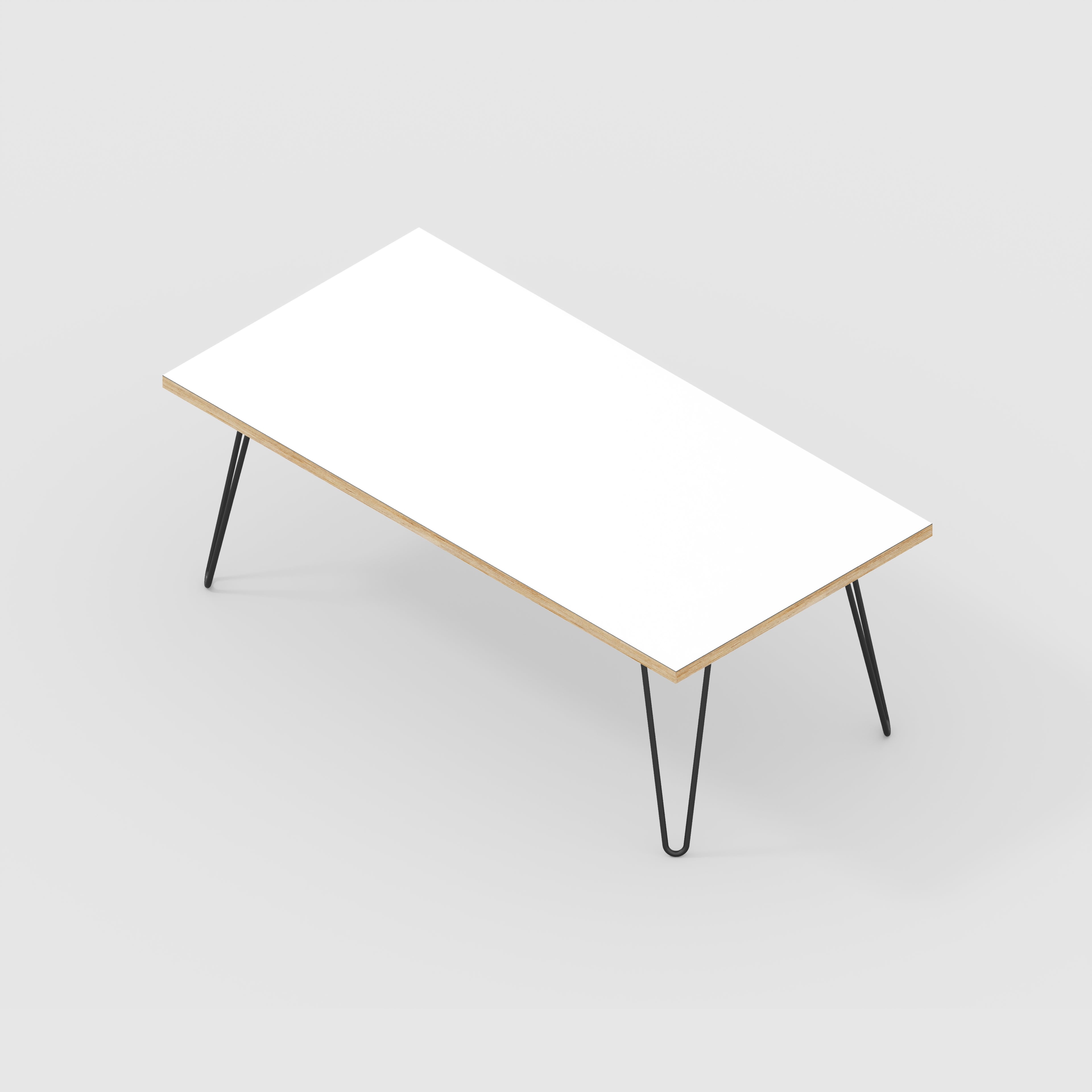 Coffee Table with Black Hairpin Legs - Formica White - 1200(w) x 600(d) x 425(h)
