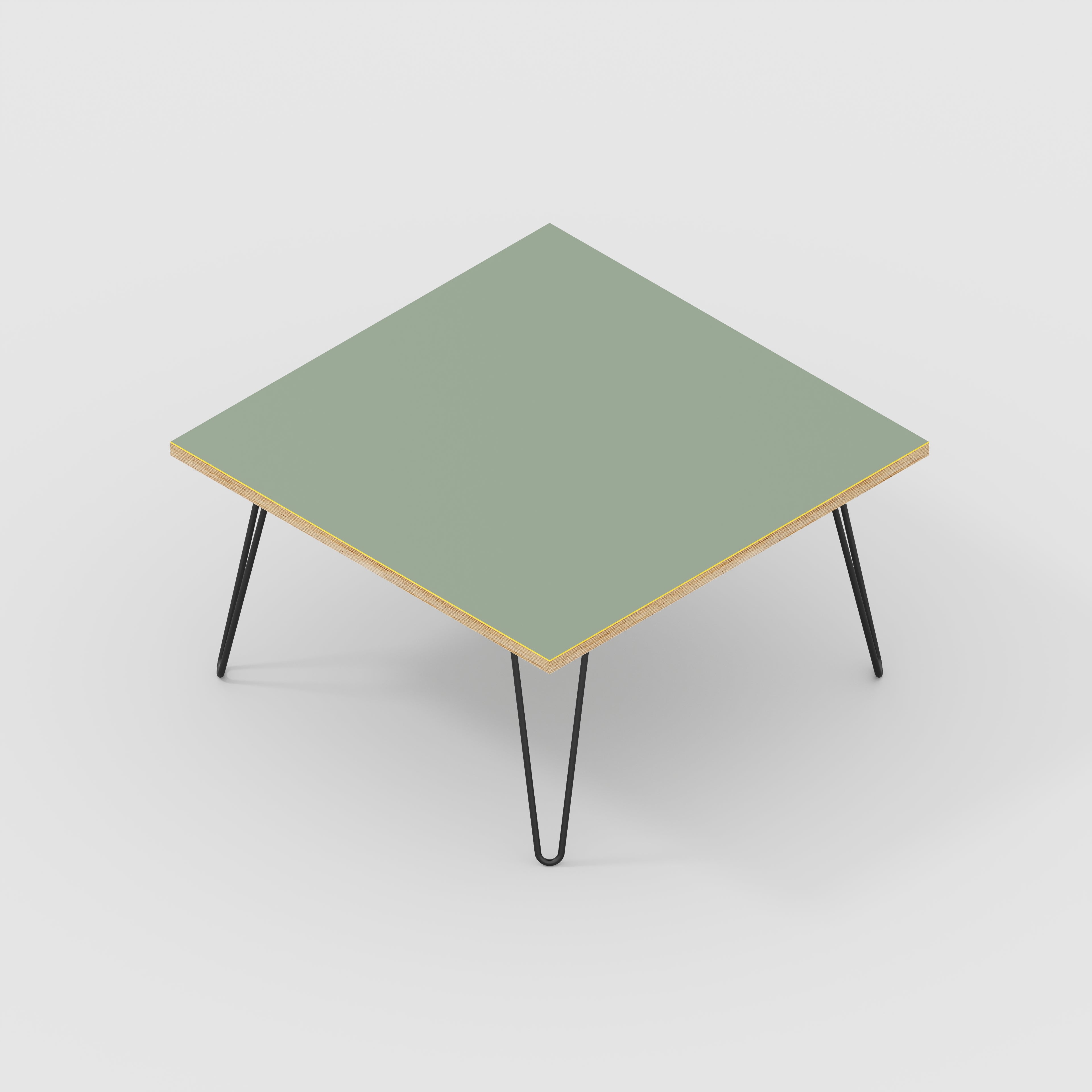 Coffee Table with Black Hairpin Legs - Formica Green Slate - 800(w) x 800(d) x 425(h)