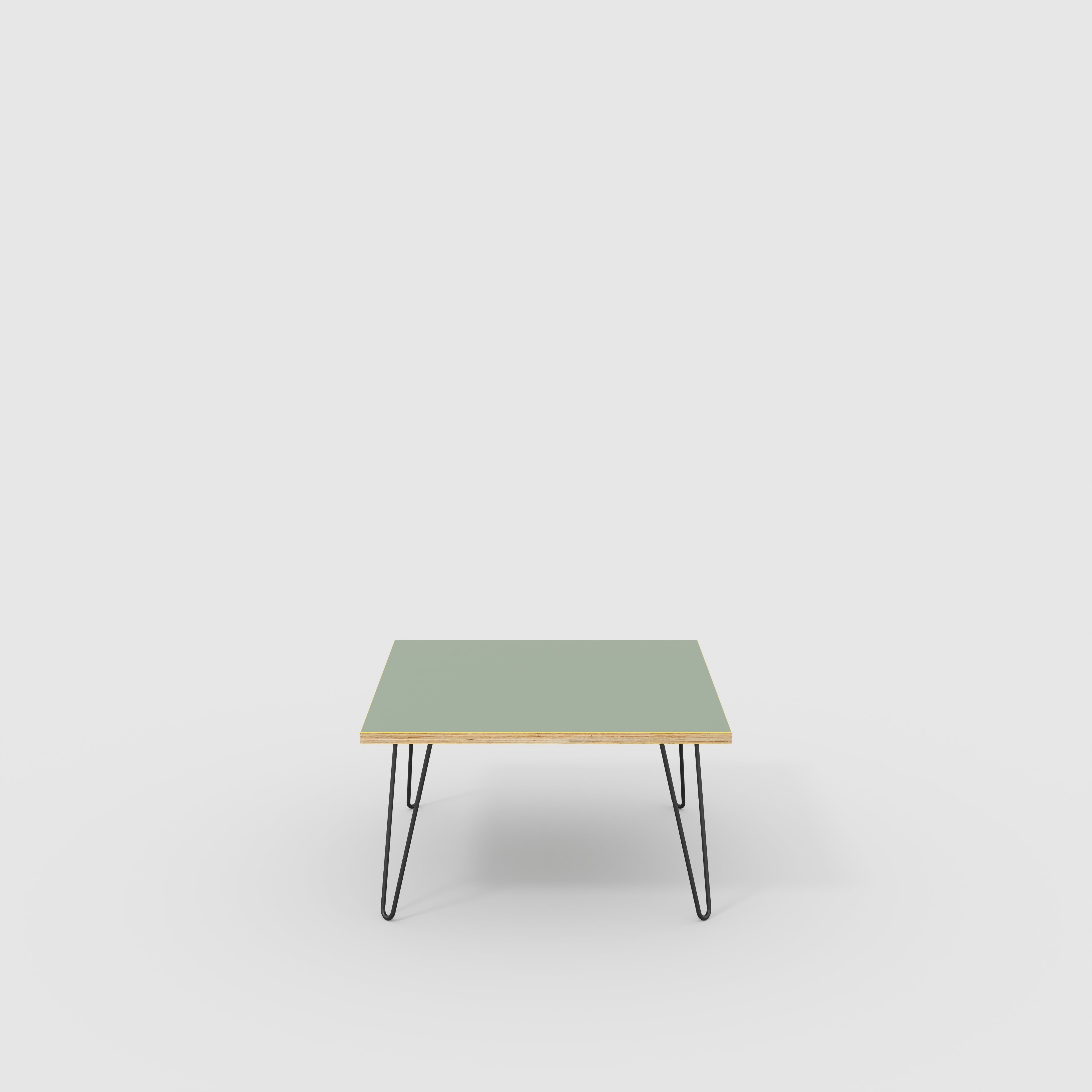 Coffee Table with Black Hairpin Legs - Formica Green Slate - 800(w) x 800(d) x 425(h)