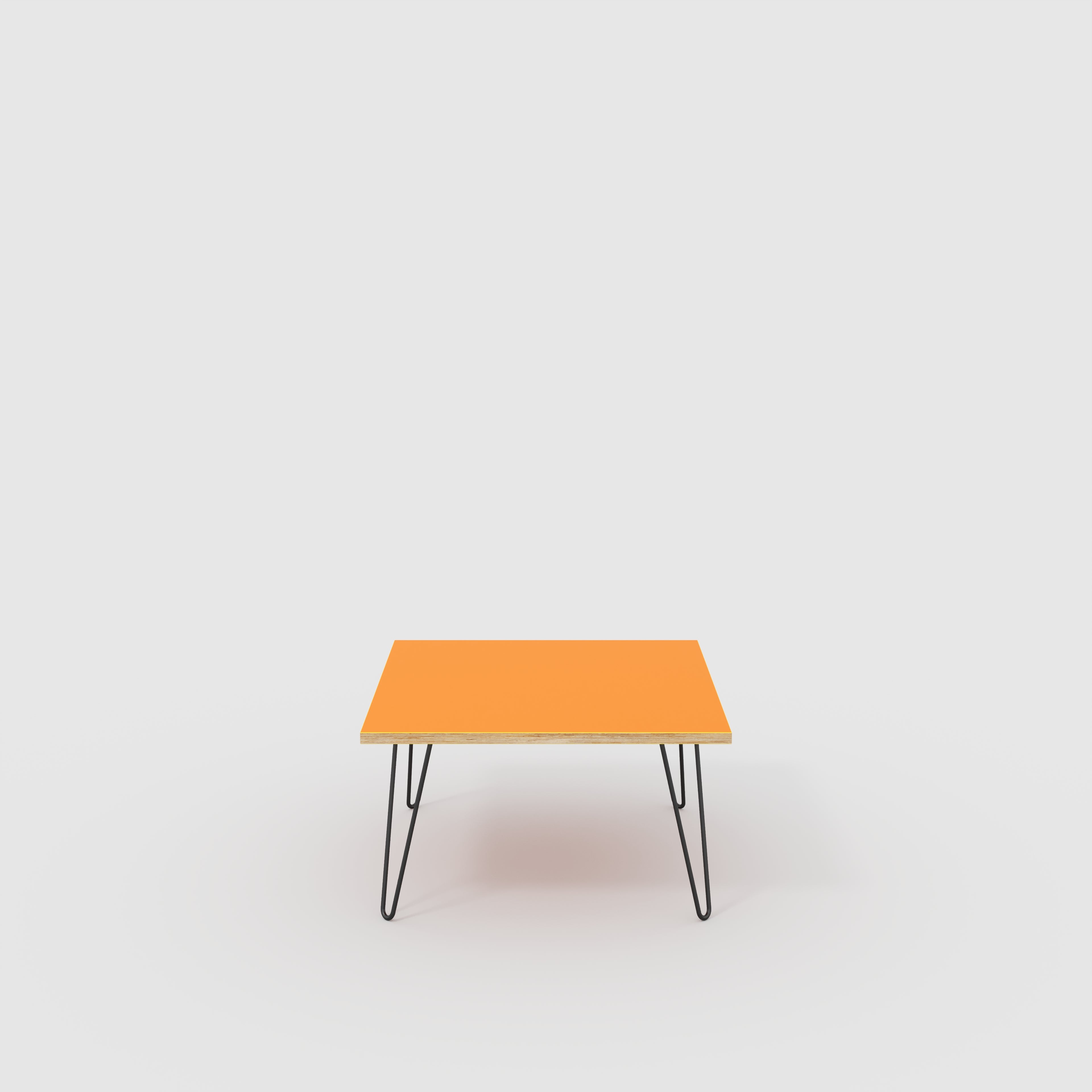 Coffee Table with Black Hairpin Legs - Formica Levante Orange - 800(w) x 800(d) x 425(h)