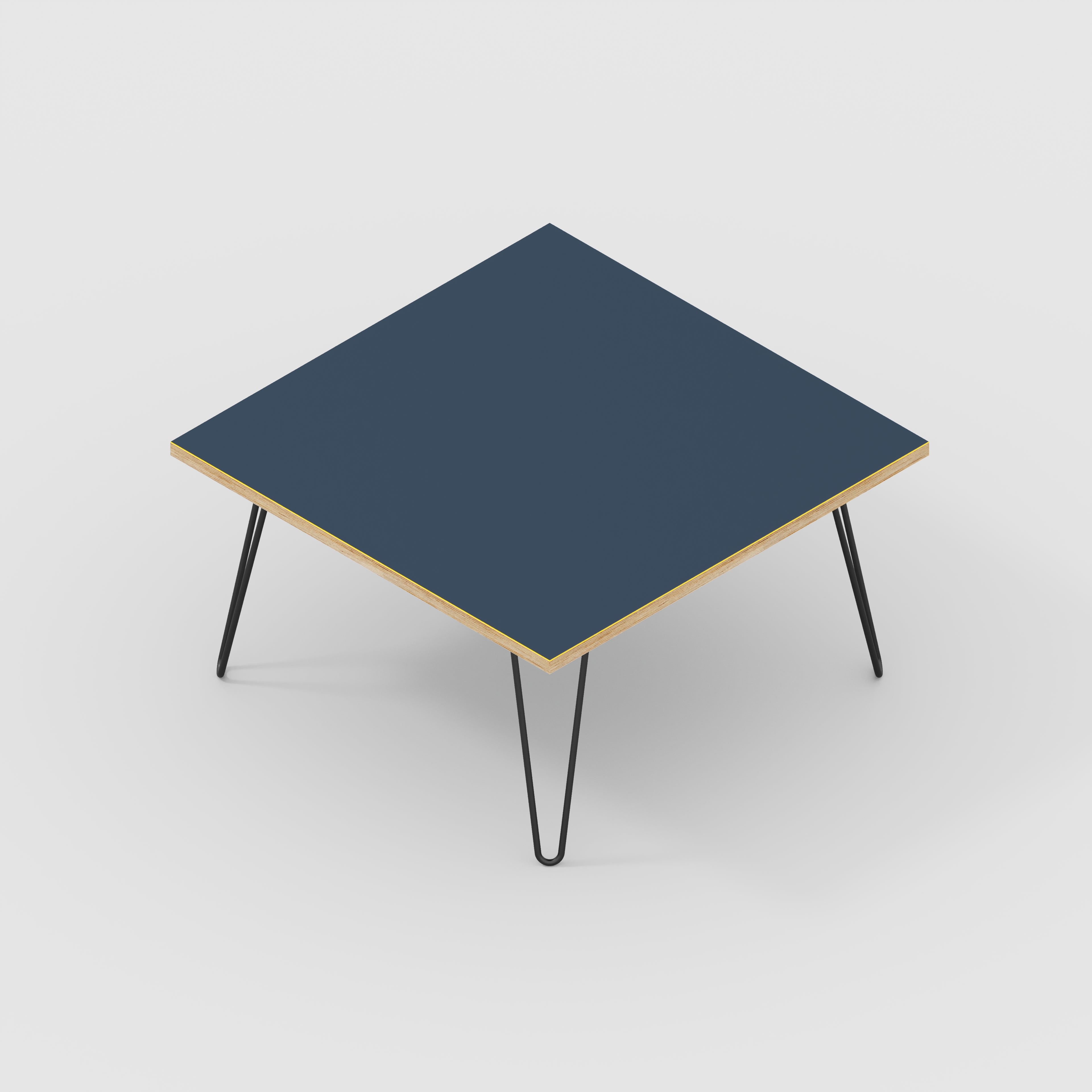 Coffee Table with Black Hairpin Legs - Formica Night Sea Blue - 800(w) x 800(d) x 425(h)