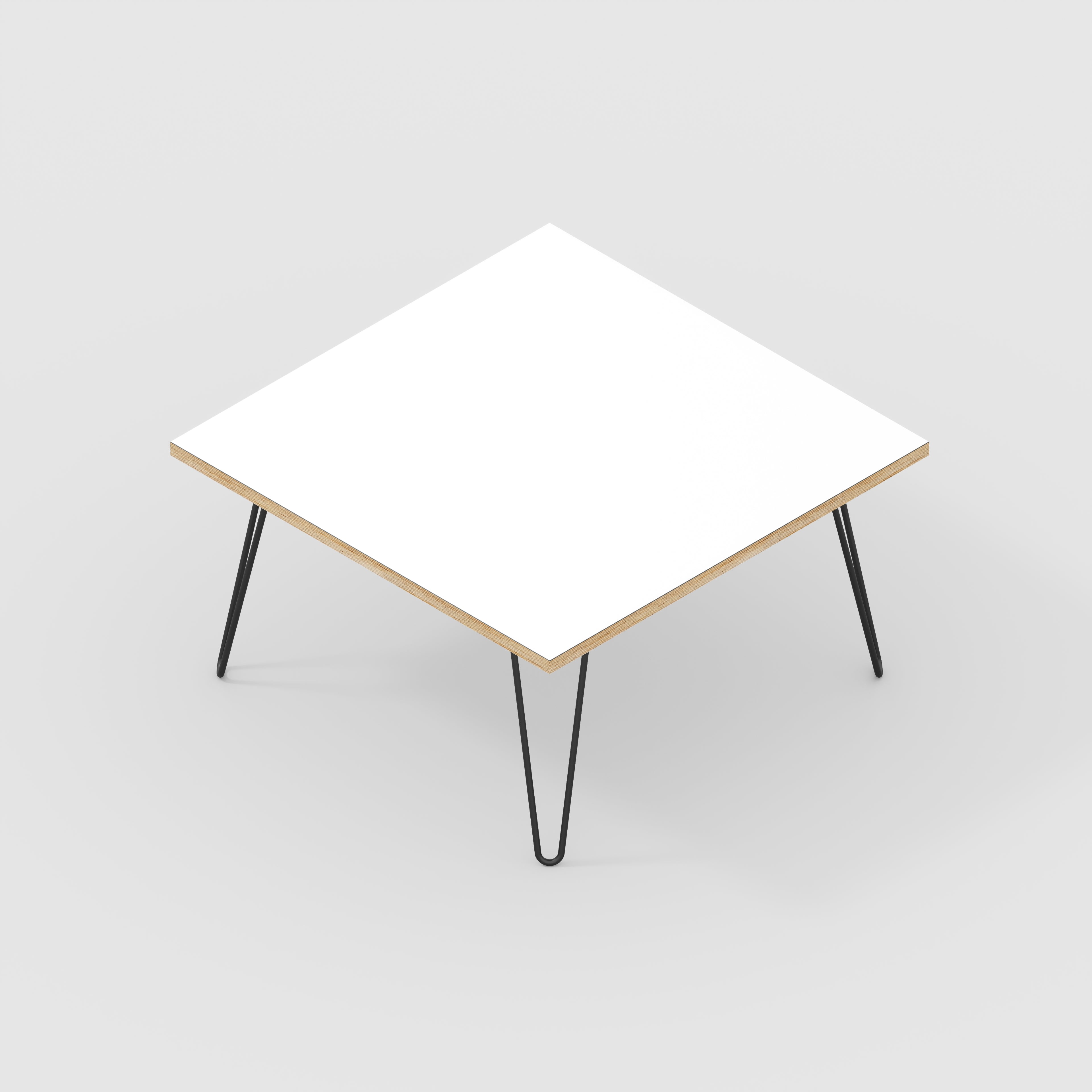 Coffee Table with Black Hairpin Legs - Formica White - 800(w) x 800(d) x 425(h)
