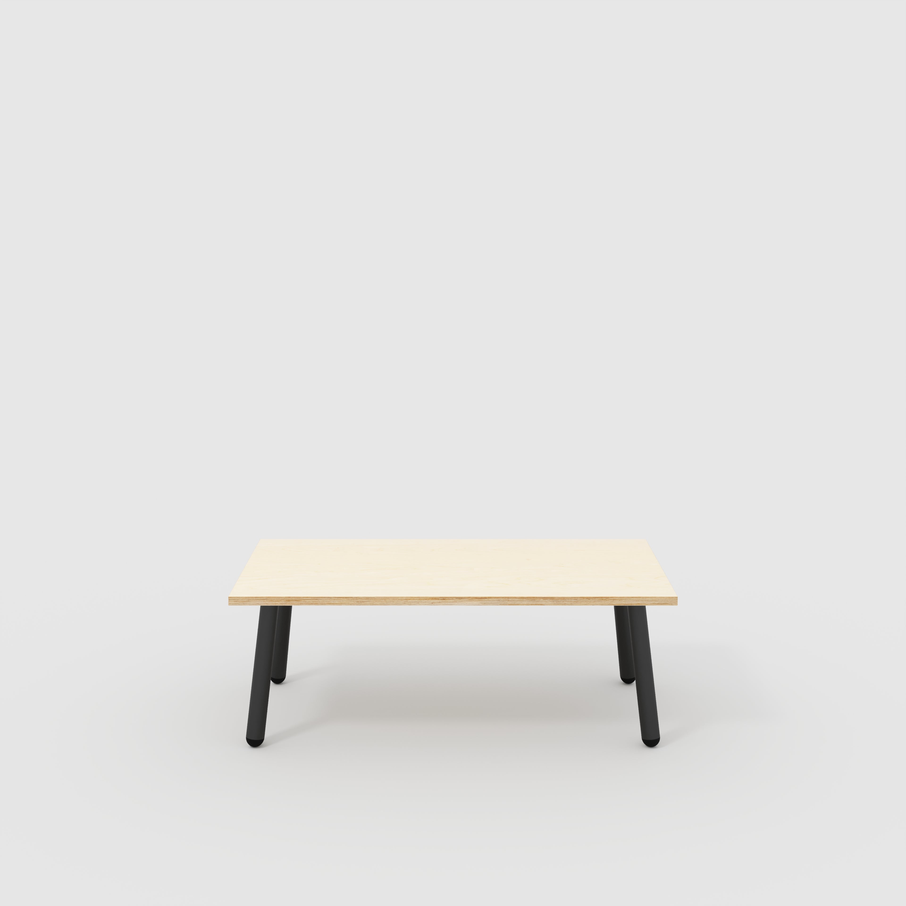 Coffee Table with Black Round Single Pin Legs - Plywood Birch - 1200(w) x 600(d) x 425(h)