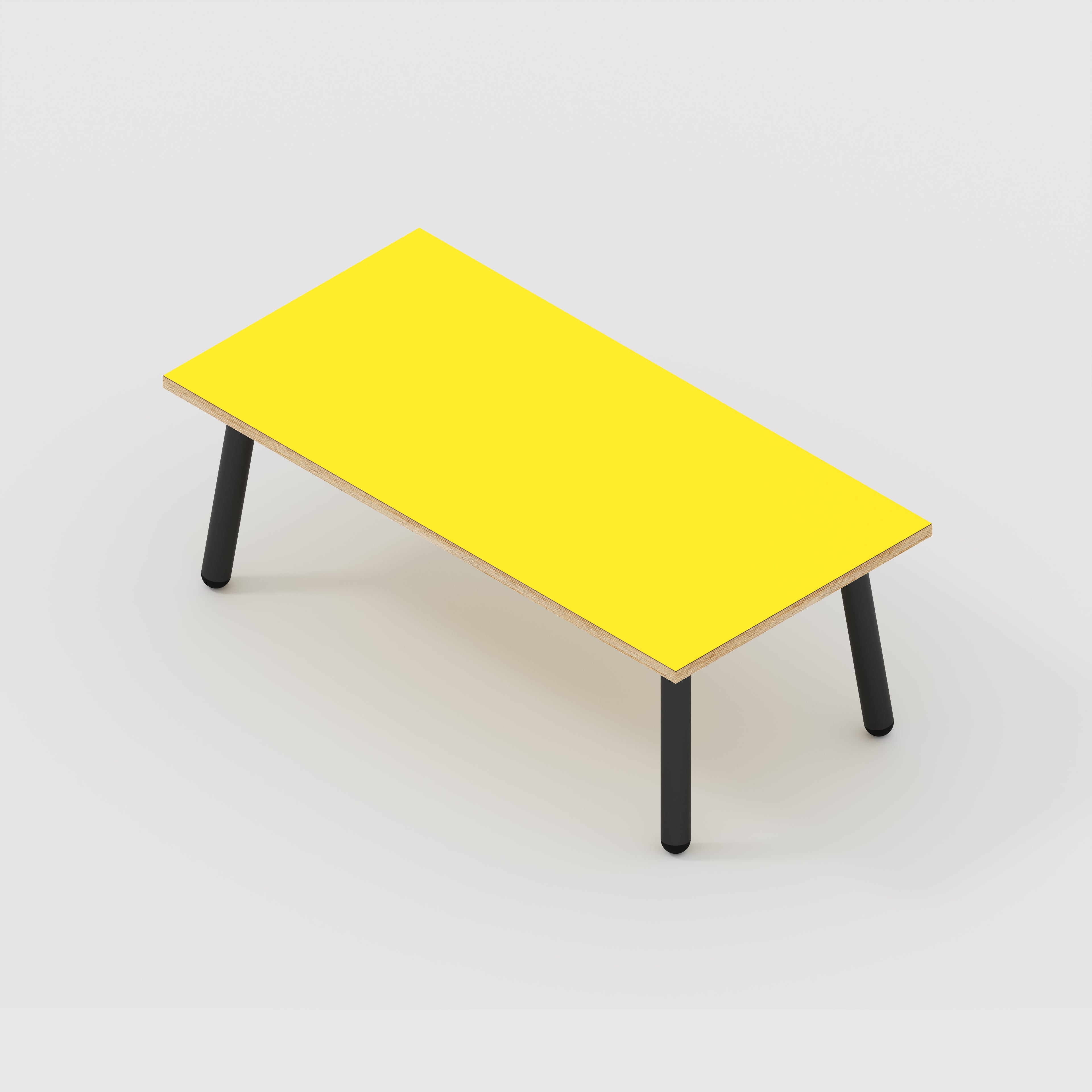 Coffee Table with Black Round Single Pin Legs - Formica Chrome Yellow - 1200(w) x 600(d) x 425(h)