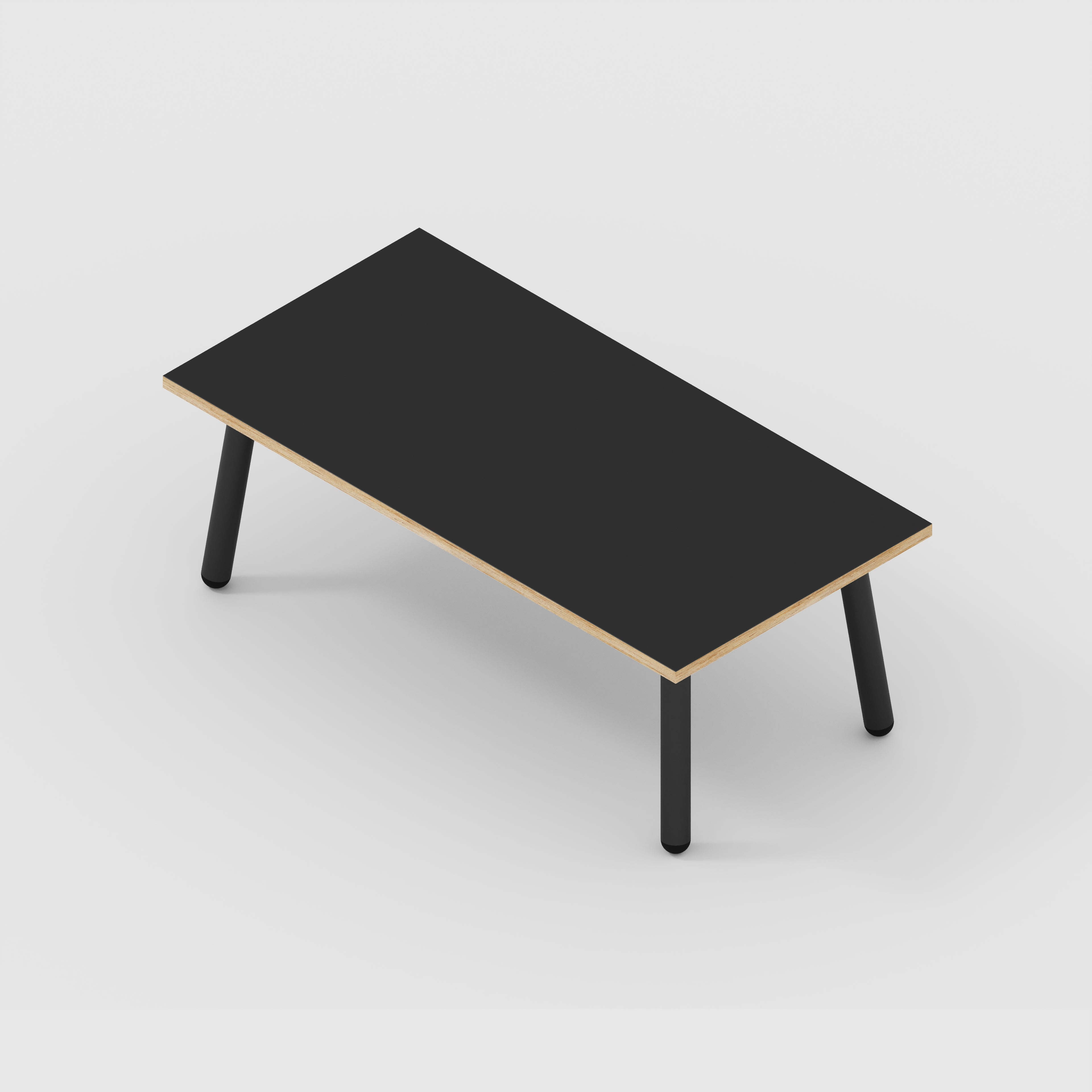 Coffee Table with Black Round Single Pin Legs Formica Diamond Black