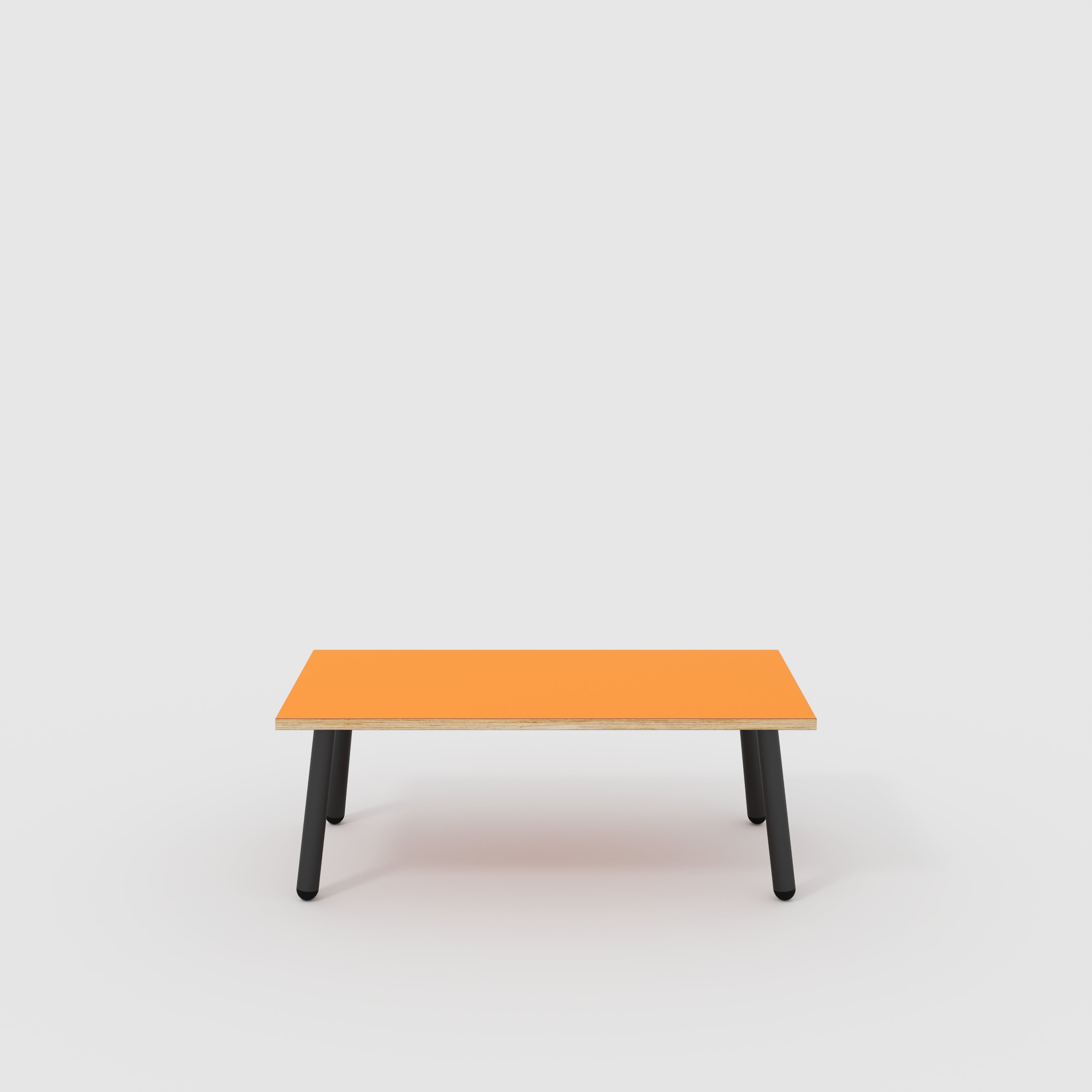 Coffee Table with Black Round Single Pin Legs - Formica Levante Orange - 1200(w) x 600(d) x 425(h)