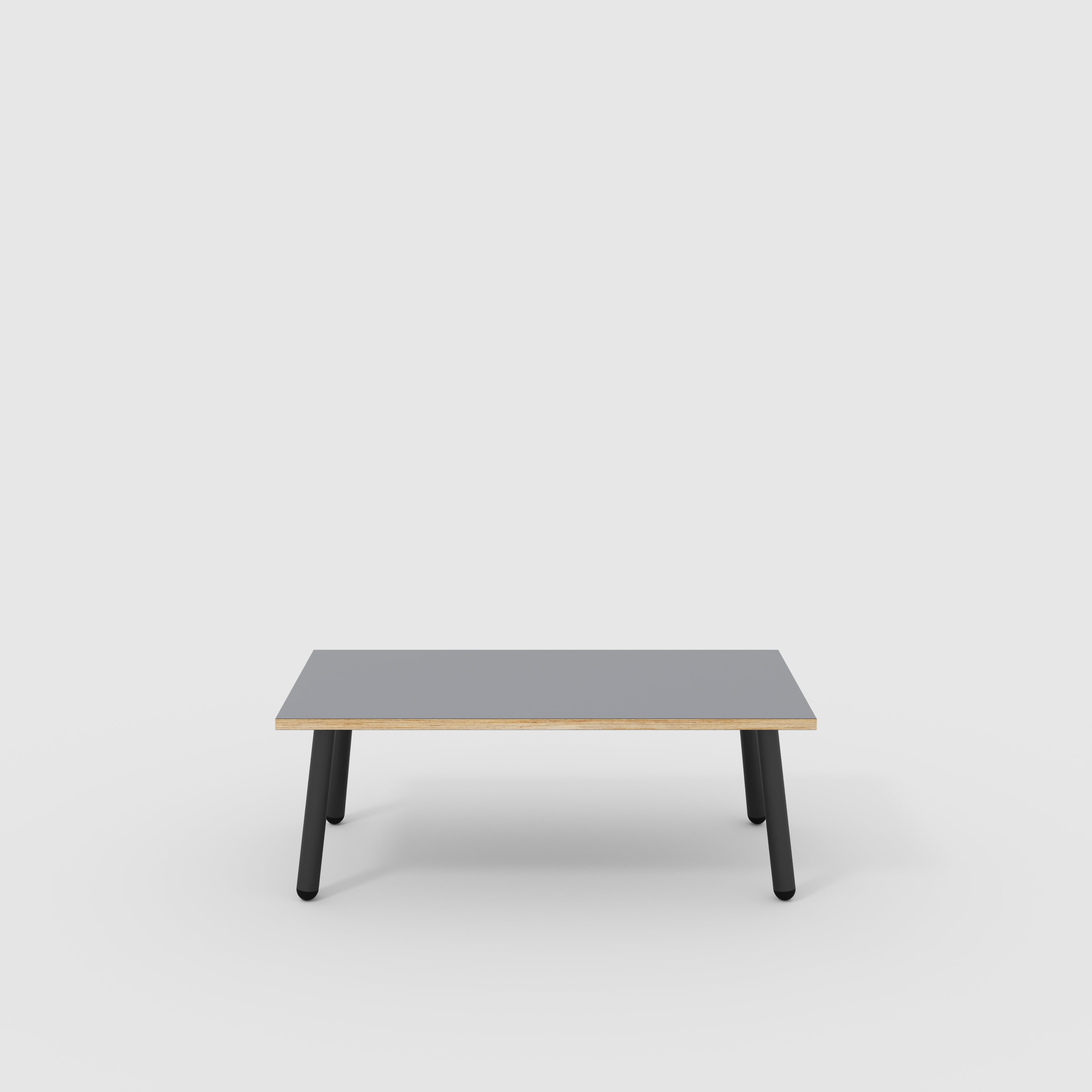 Coffee Table with Black Round Single Pin Legs - Formica Tornado Grey - 1200(w) x 600(d) x 425(h)
